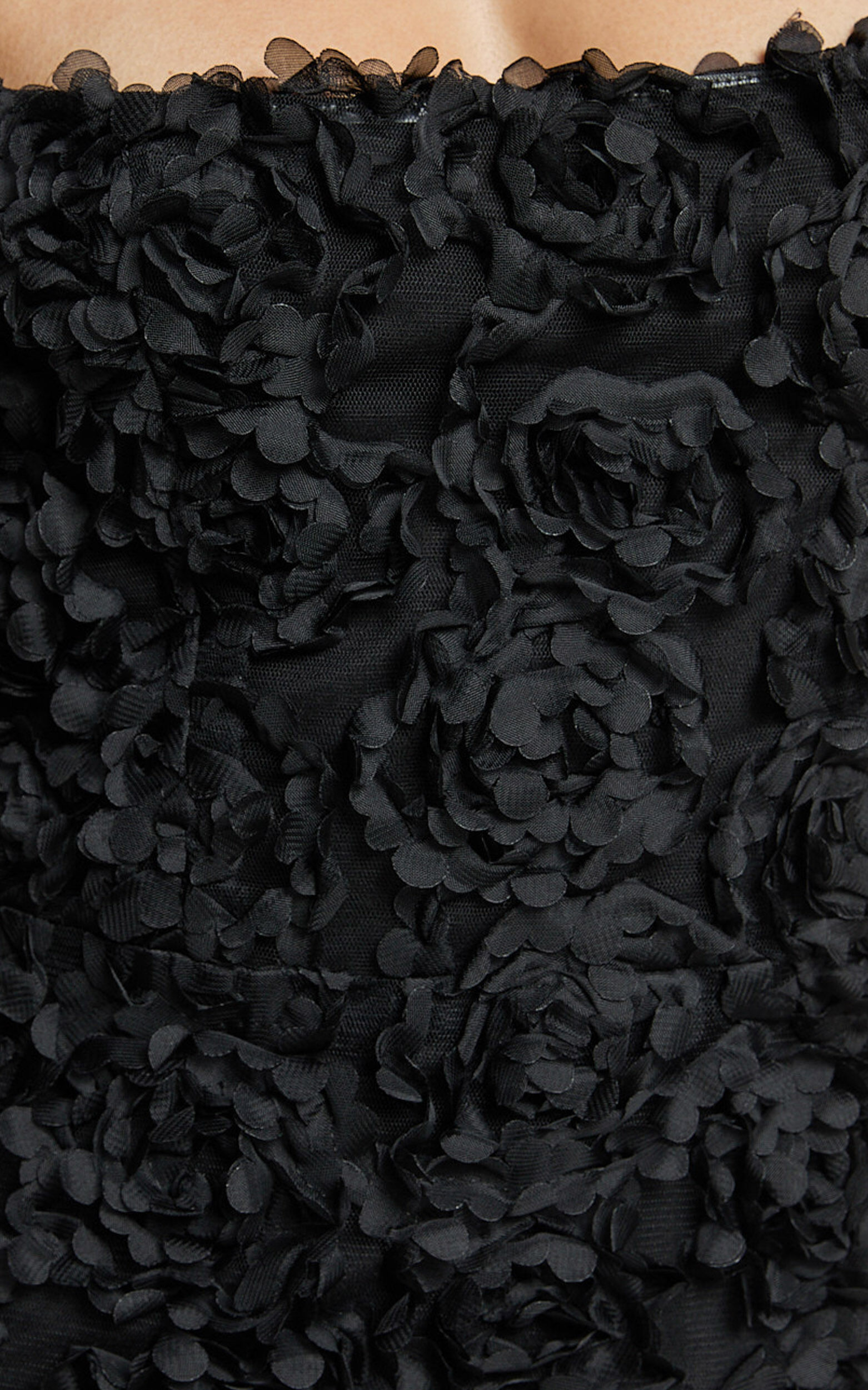 Tyra Mini Dress - Square Neck 3D Floral Mini Dress in Black