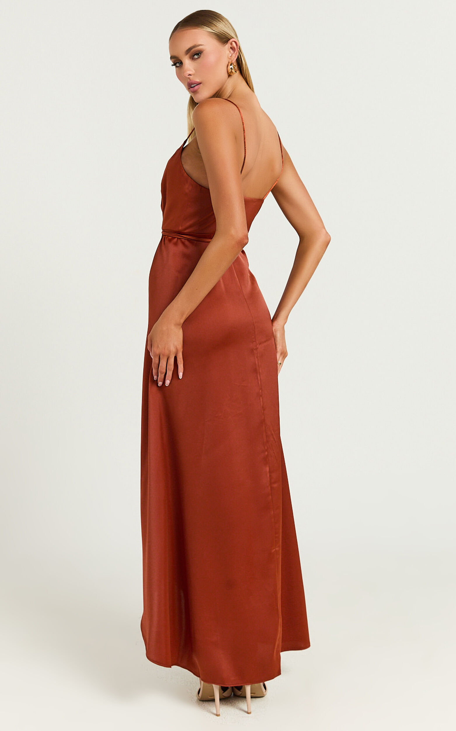 Mine Would Be You Midi Dress - Wrap Dress in Copper Satin