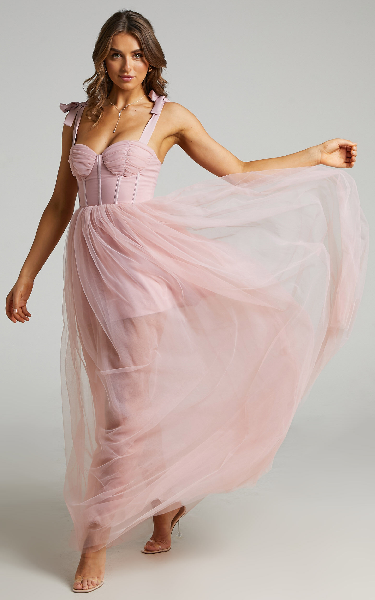 Emmary - Bustier Bodice Tulle Dress in Pink