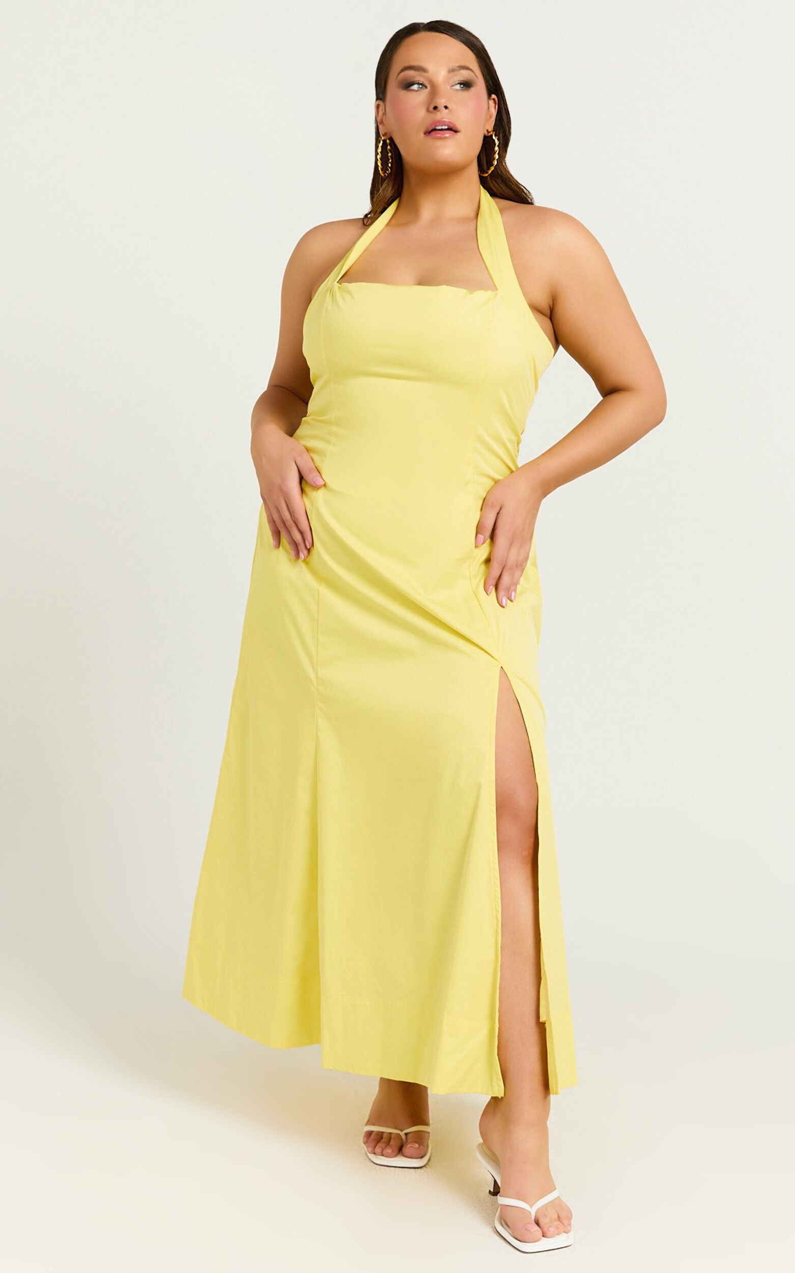 Narissa Midi Dress - Halter A Line Dress in Lemon