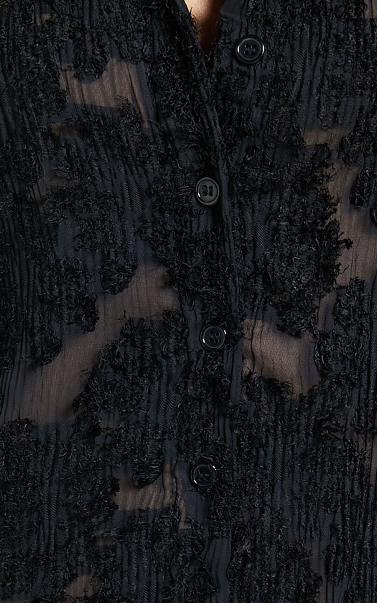 Ava Mini Dress - Long Sleeve Fitted Clipped Jacquard Dress in Black