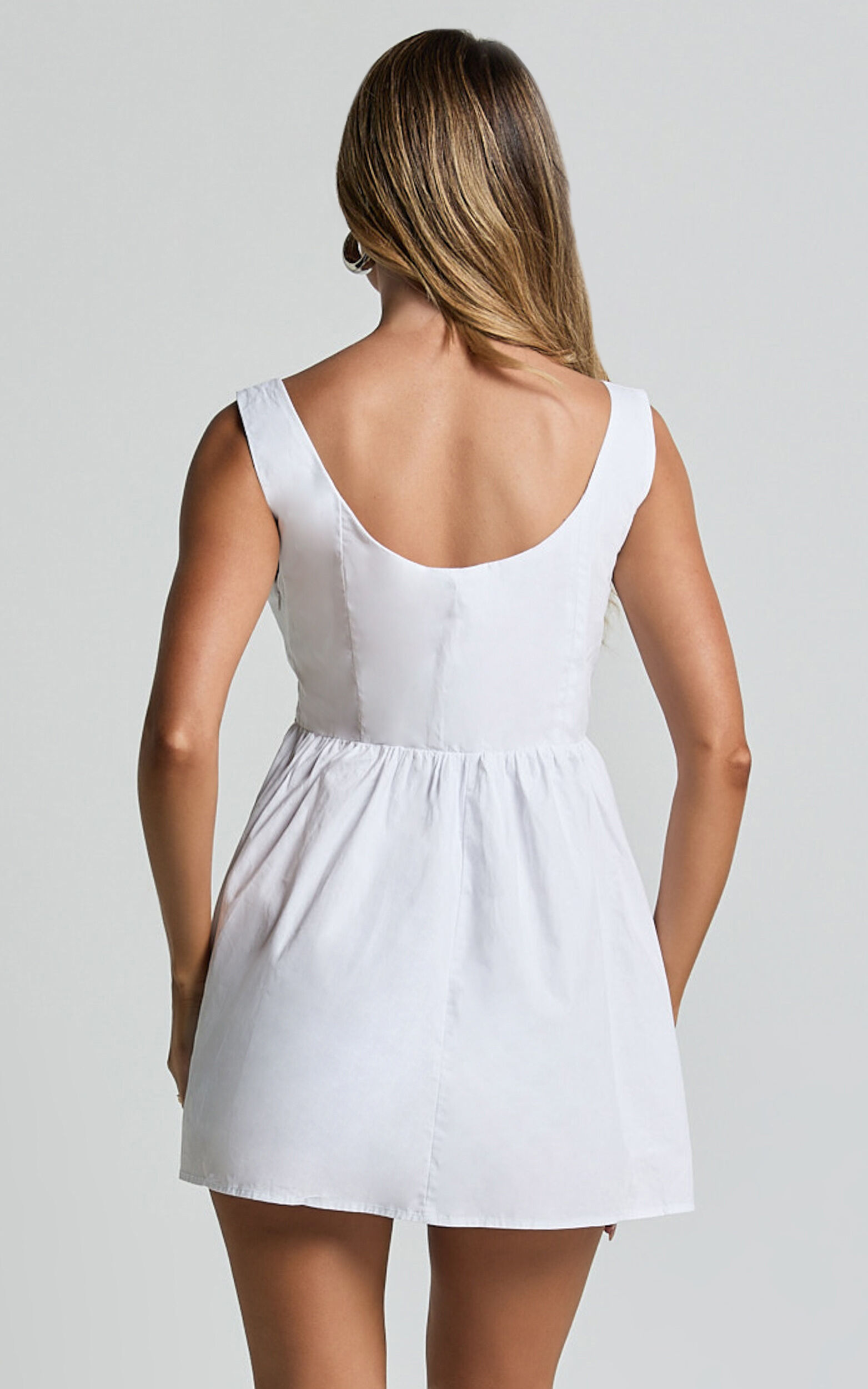 Alodia Mini Dress - Wide Strap Straight Neck Wide Pleated Dress in White