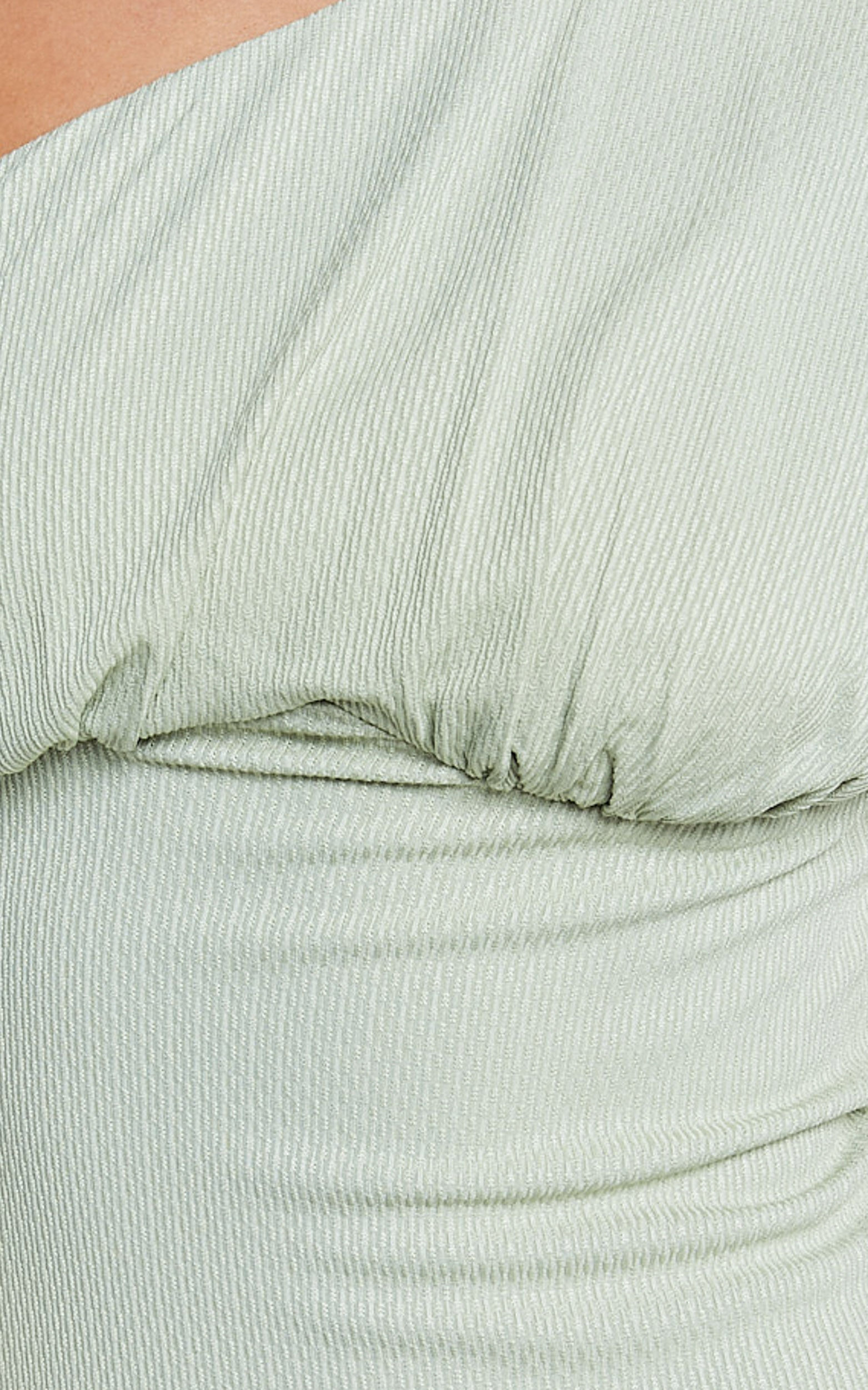 Andy Midi Dress - Asymmetrical Cap Sleeve High Slit Slip Dress in Sage