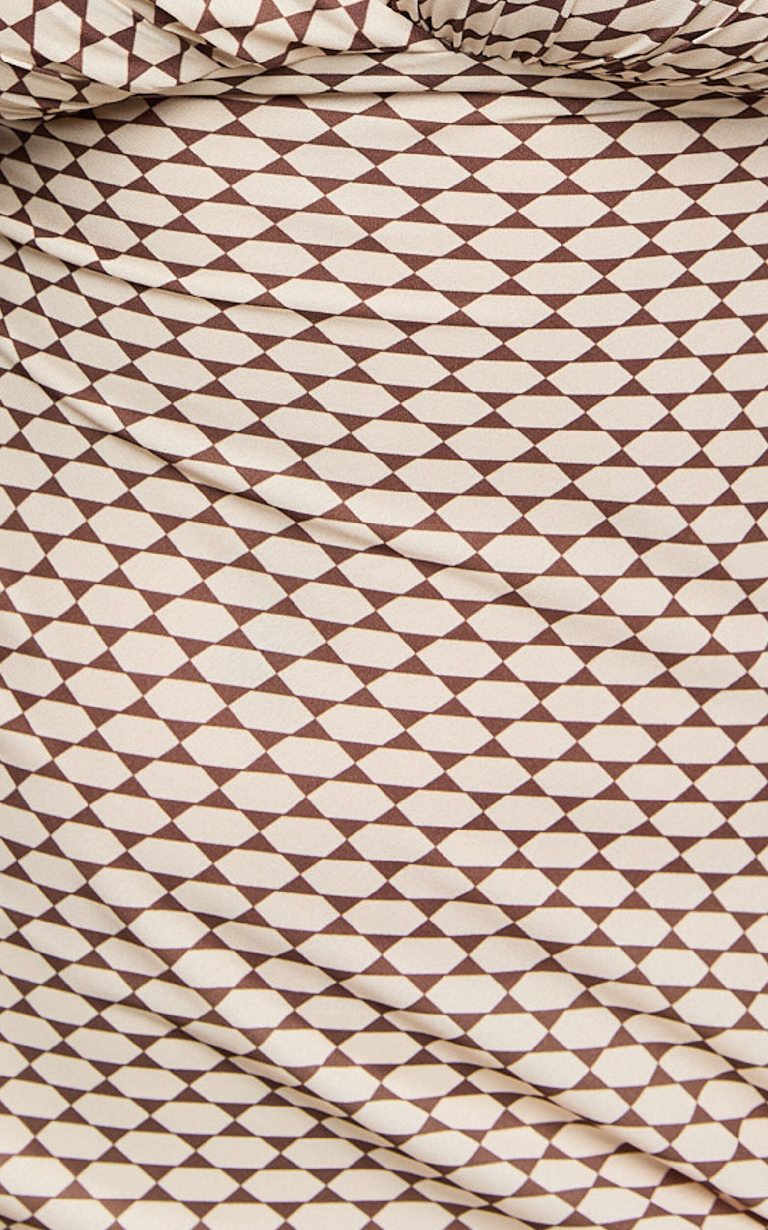 Mauriel Midi Dress - Deep V Gathered Bust Slip Dress in Natural Geo