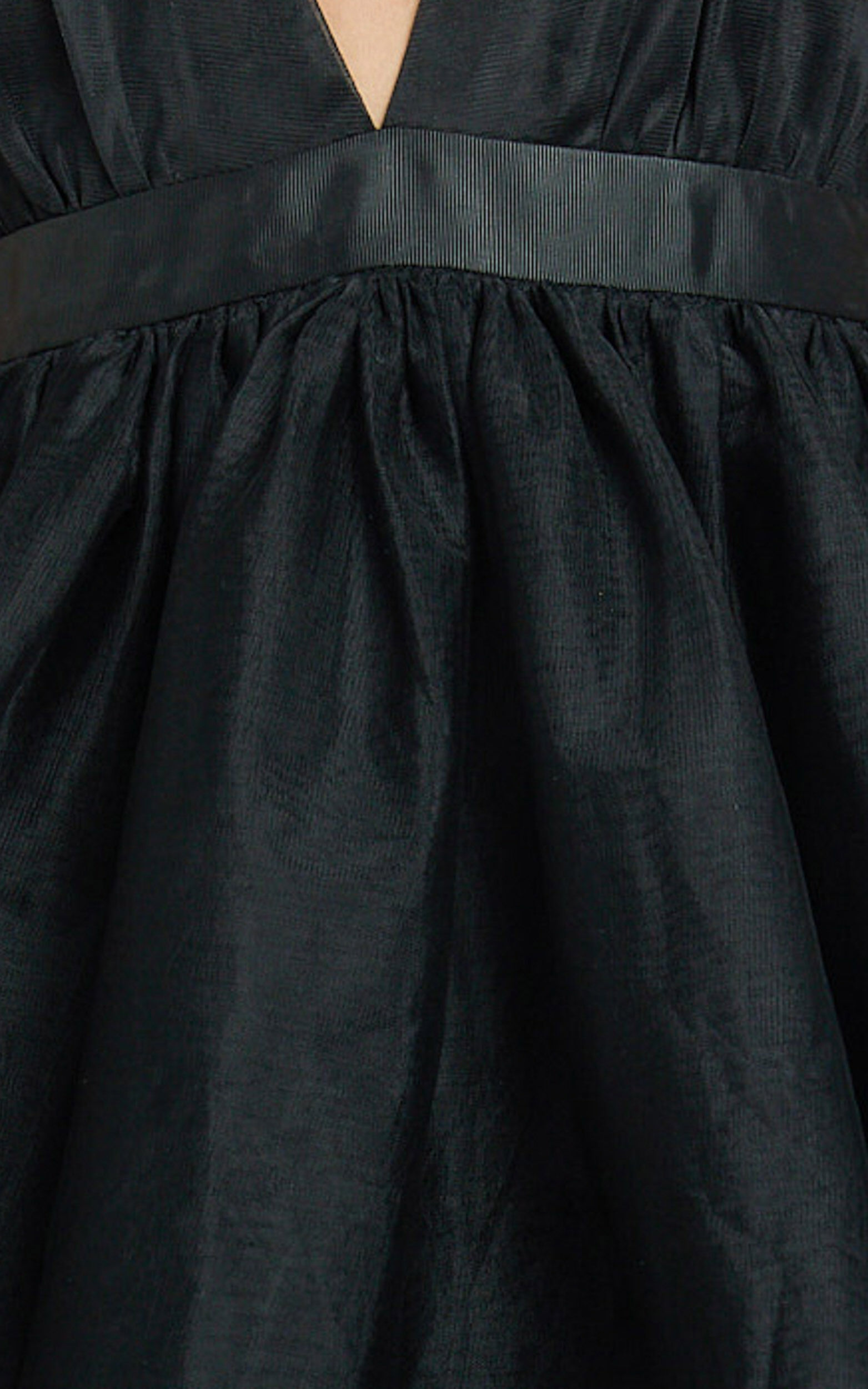 Jemma Maxi Dress - Tiered Tulle Plunge Cross Back Dress in Black