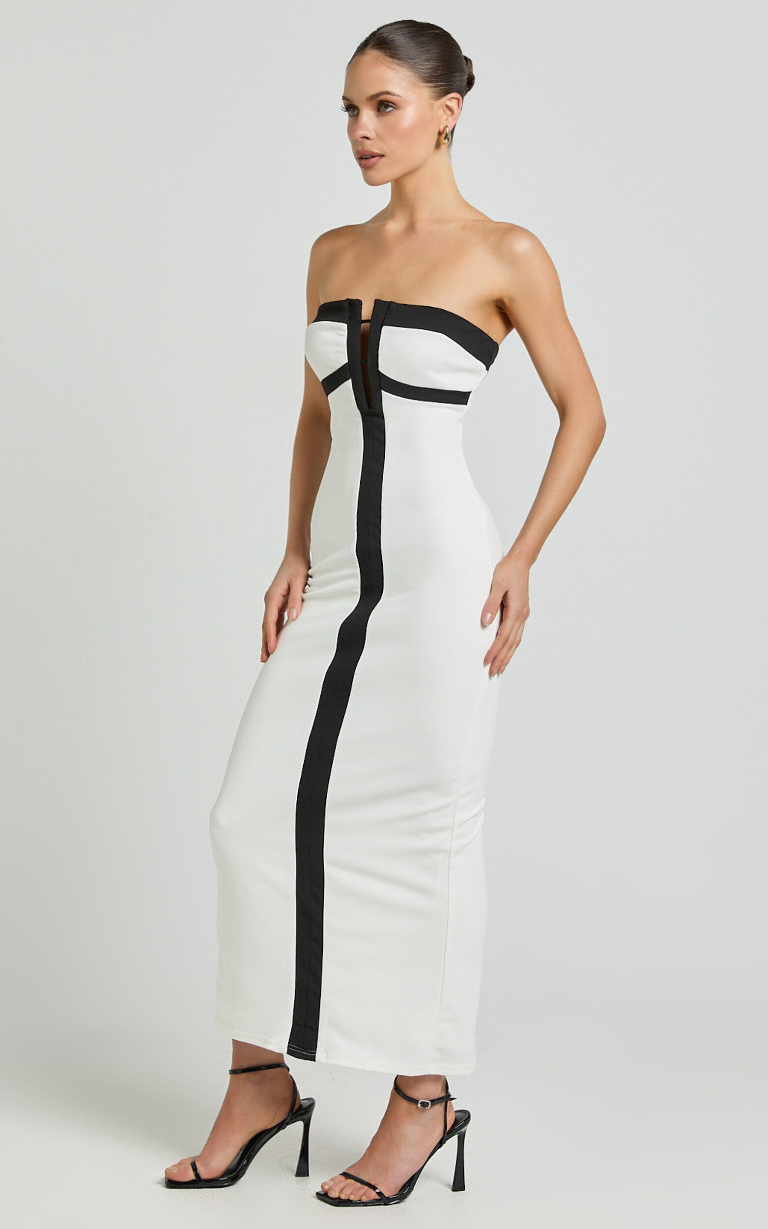 Catherine Midi Dress - Strapless Cup Bust Pencil Dress in White