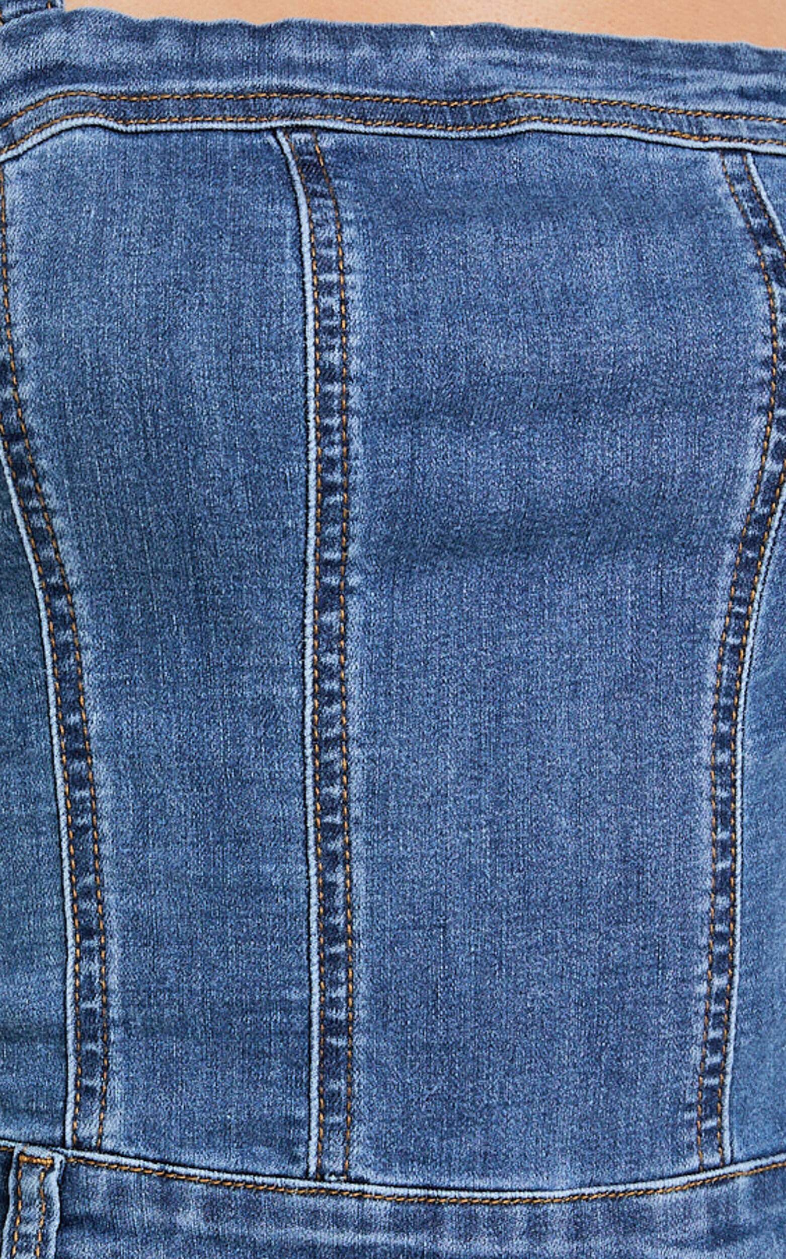 Joey Jumpsuit - Panelled Cami Flared Bottom Denim Jumpsuit in Dark Blue Wash