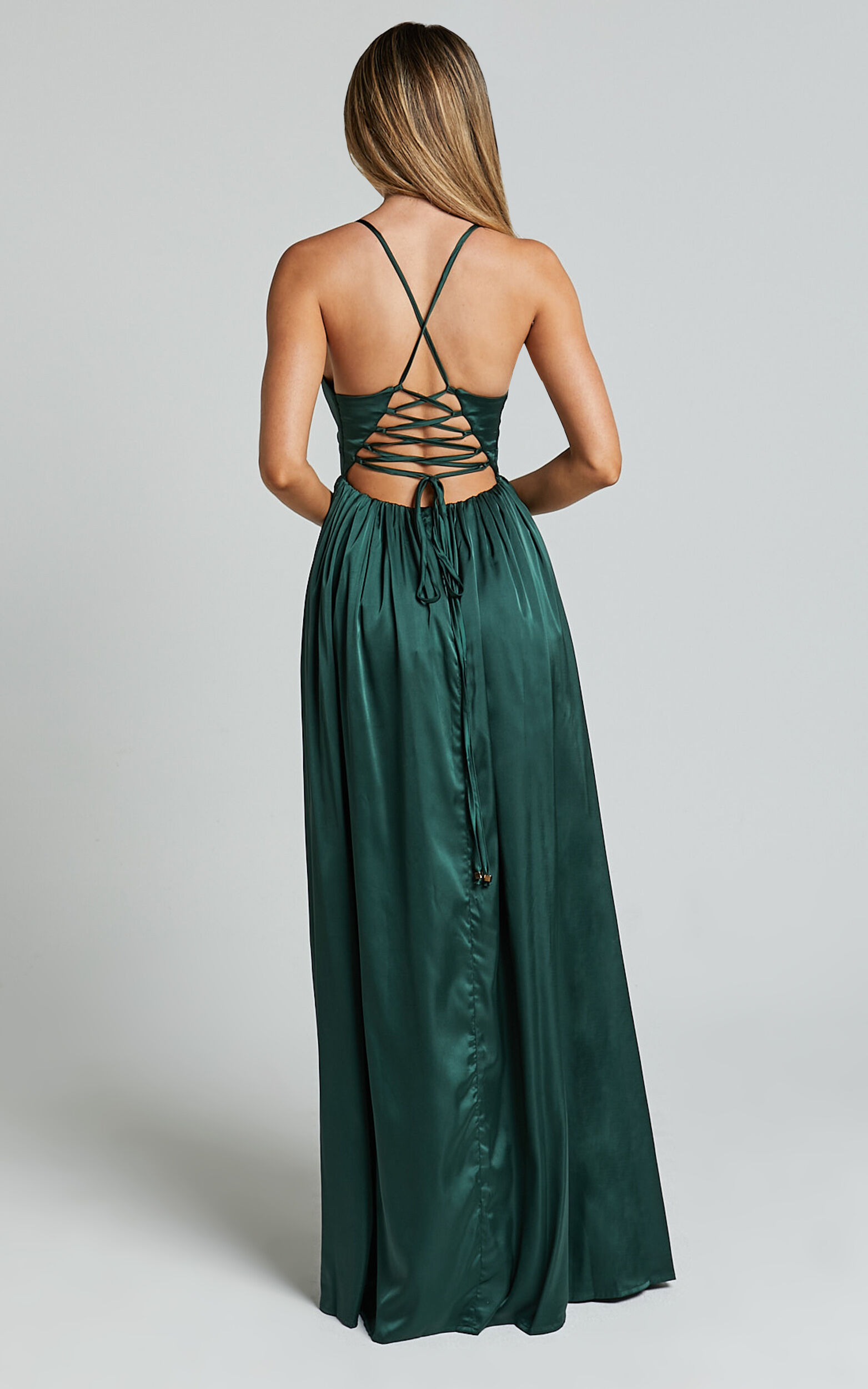 I Want The World To Know Maxi Dress - Thigh Split Tie Back Dress in Emerald