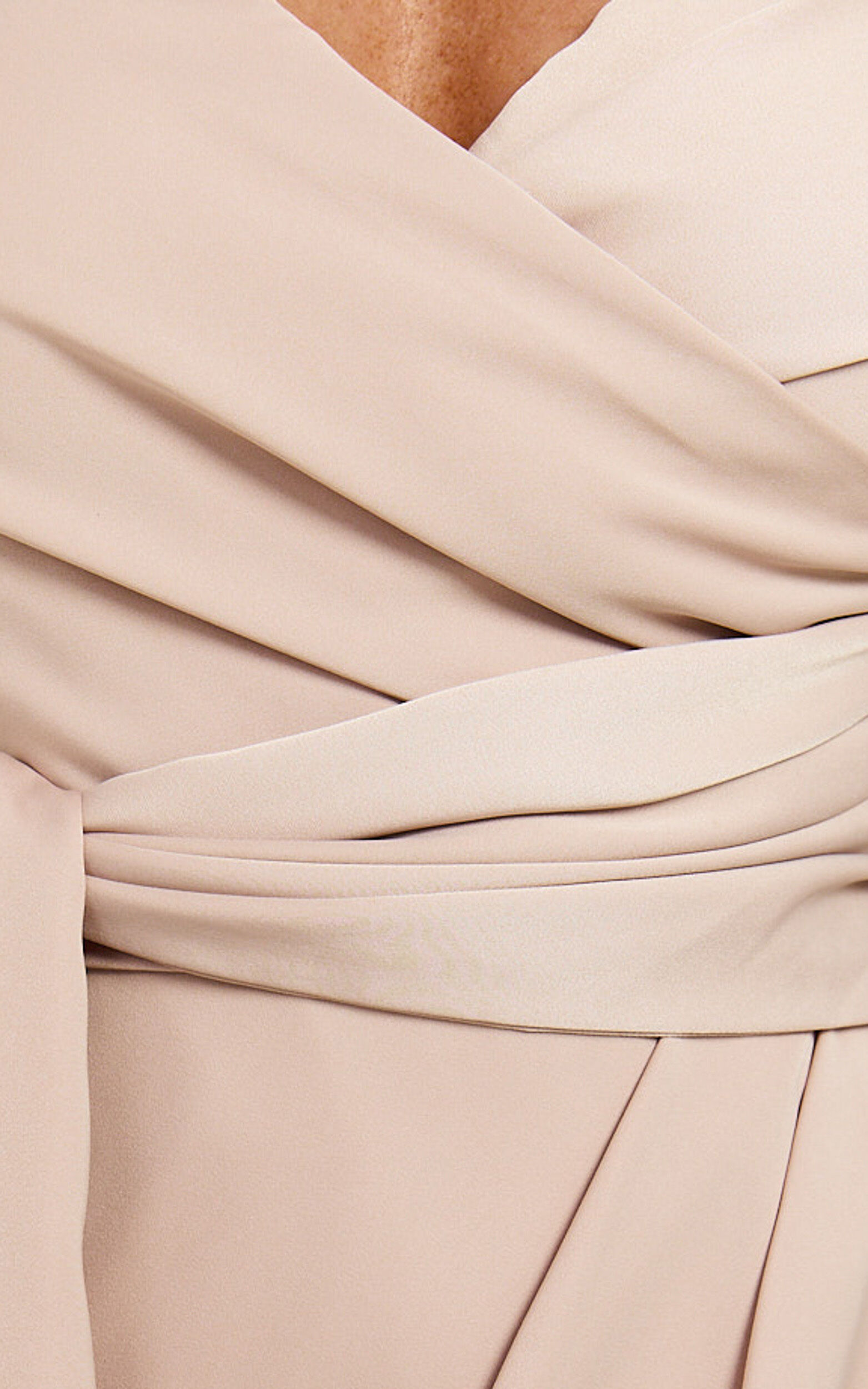 How Will I Know Midi Dress - Wrap Waist Tie Tulip Hem Dress in Champagne