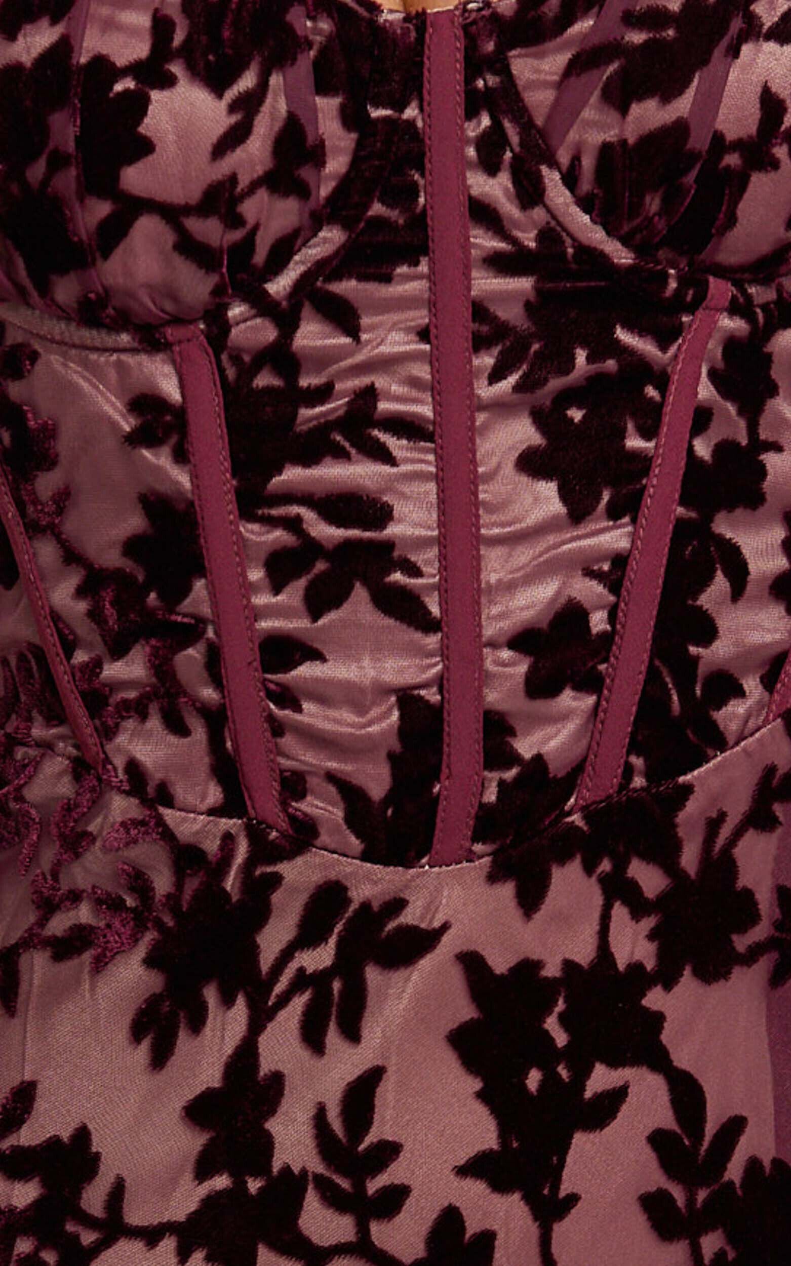 Violeta Maxi Dress - Corset Front Burnout Dress in Wine