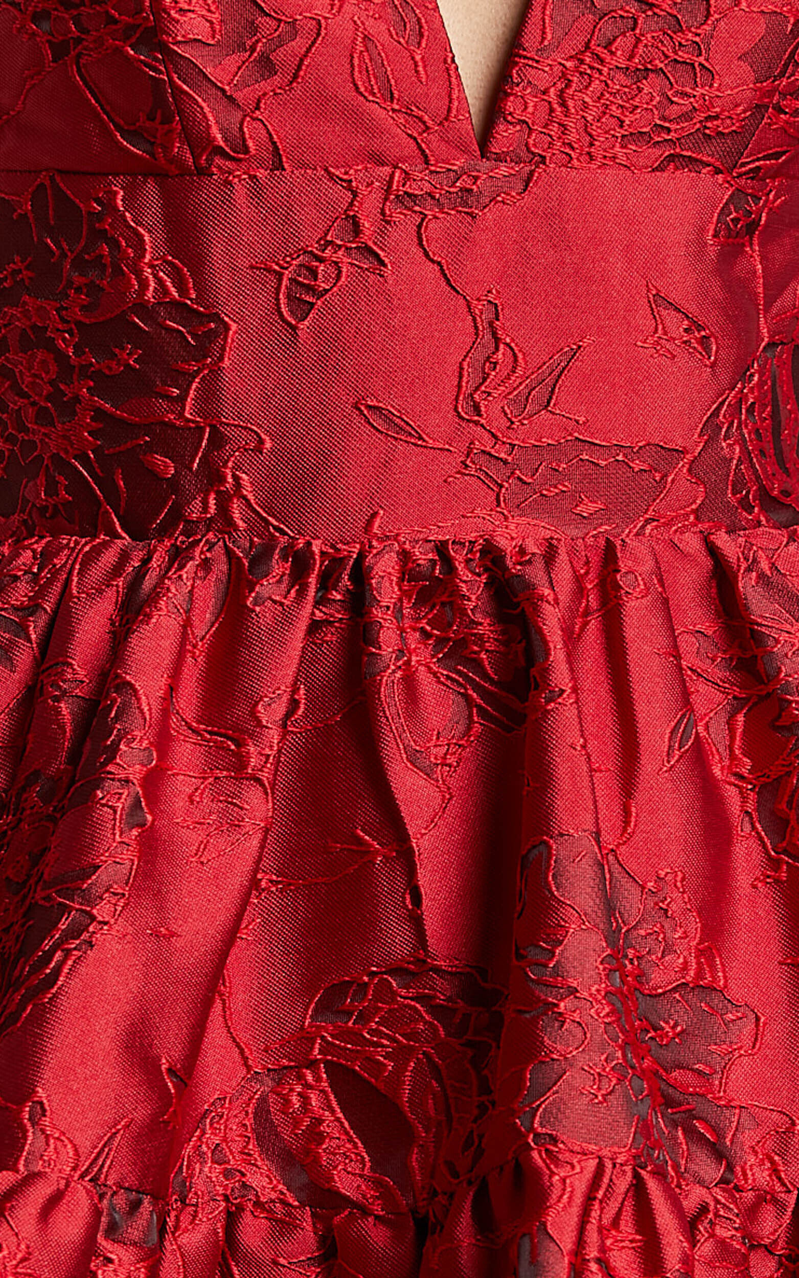 Britany Mini Dress - V Neck Tiered Strappy Tiered Fit and Flare Dress in Red