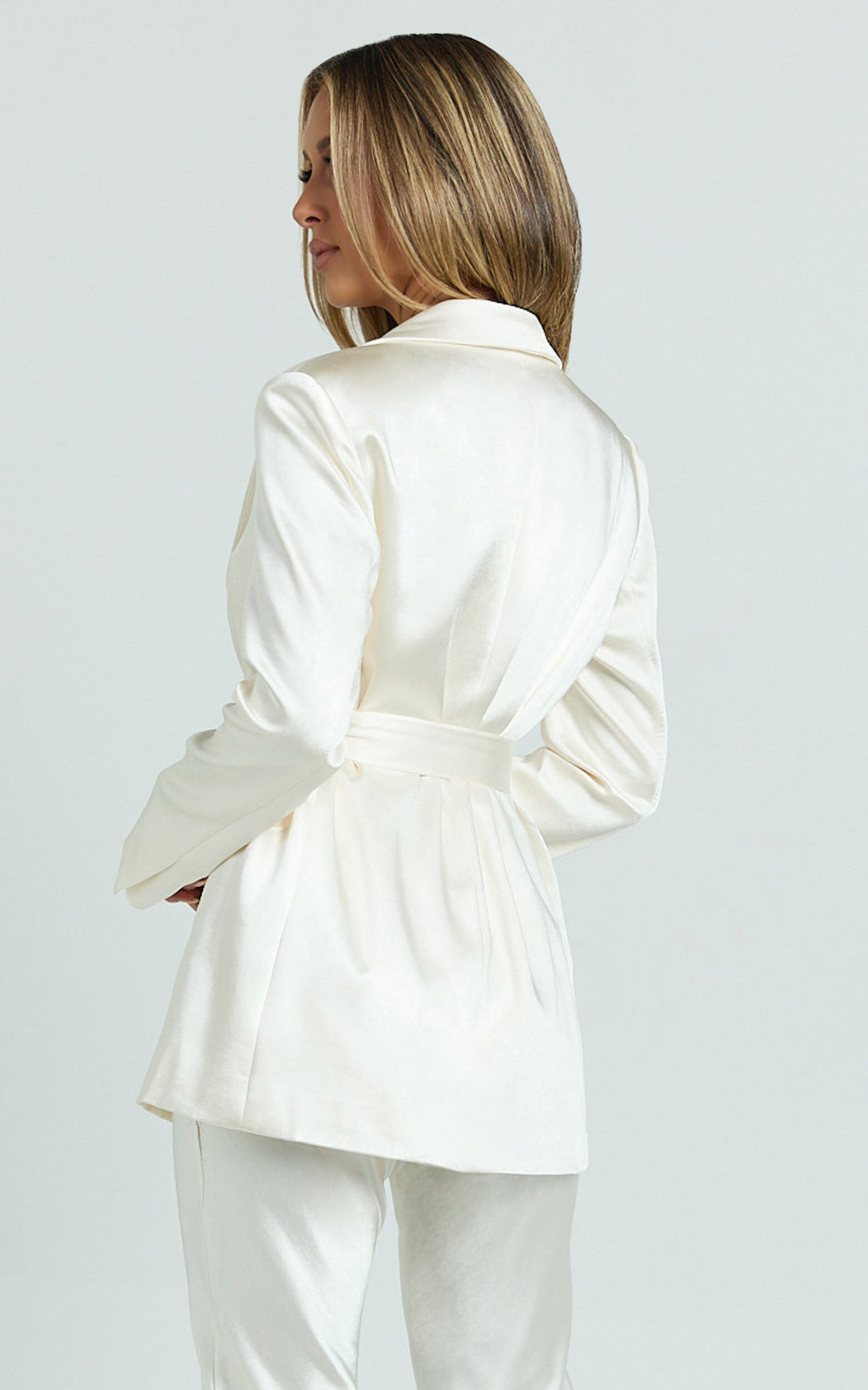 Jagger Blazer - Flared Sleeve Belted Blazer in Pearl