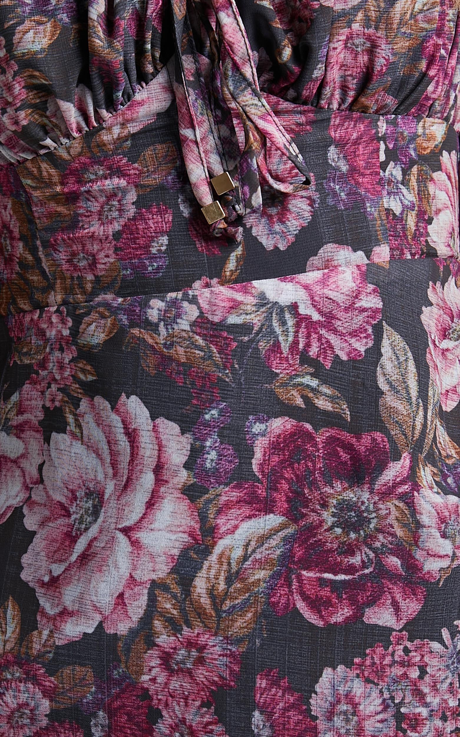 Grizela Mini Dress - Gathered Bust Long Sleeve Dress in Harvest Floral