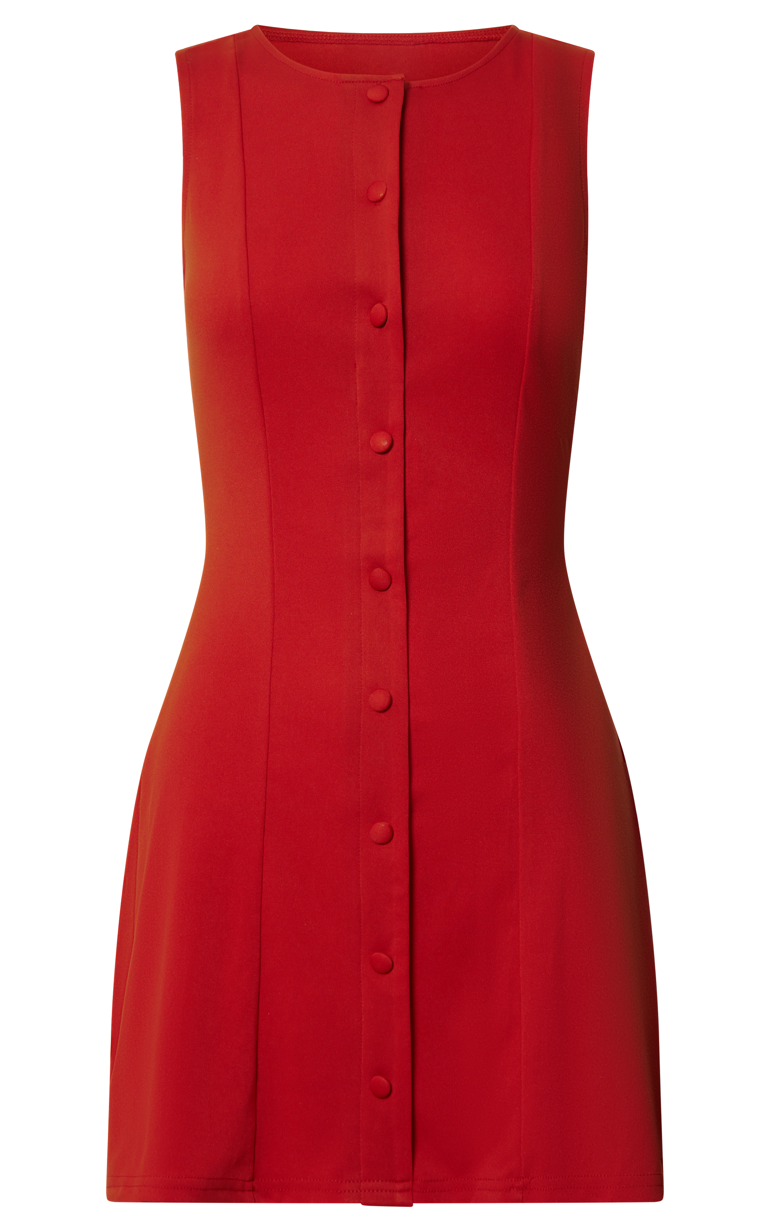 Trixie Mini Dress - High Neck Button up A Line Dress in Red