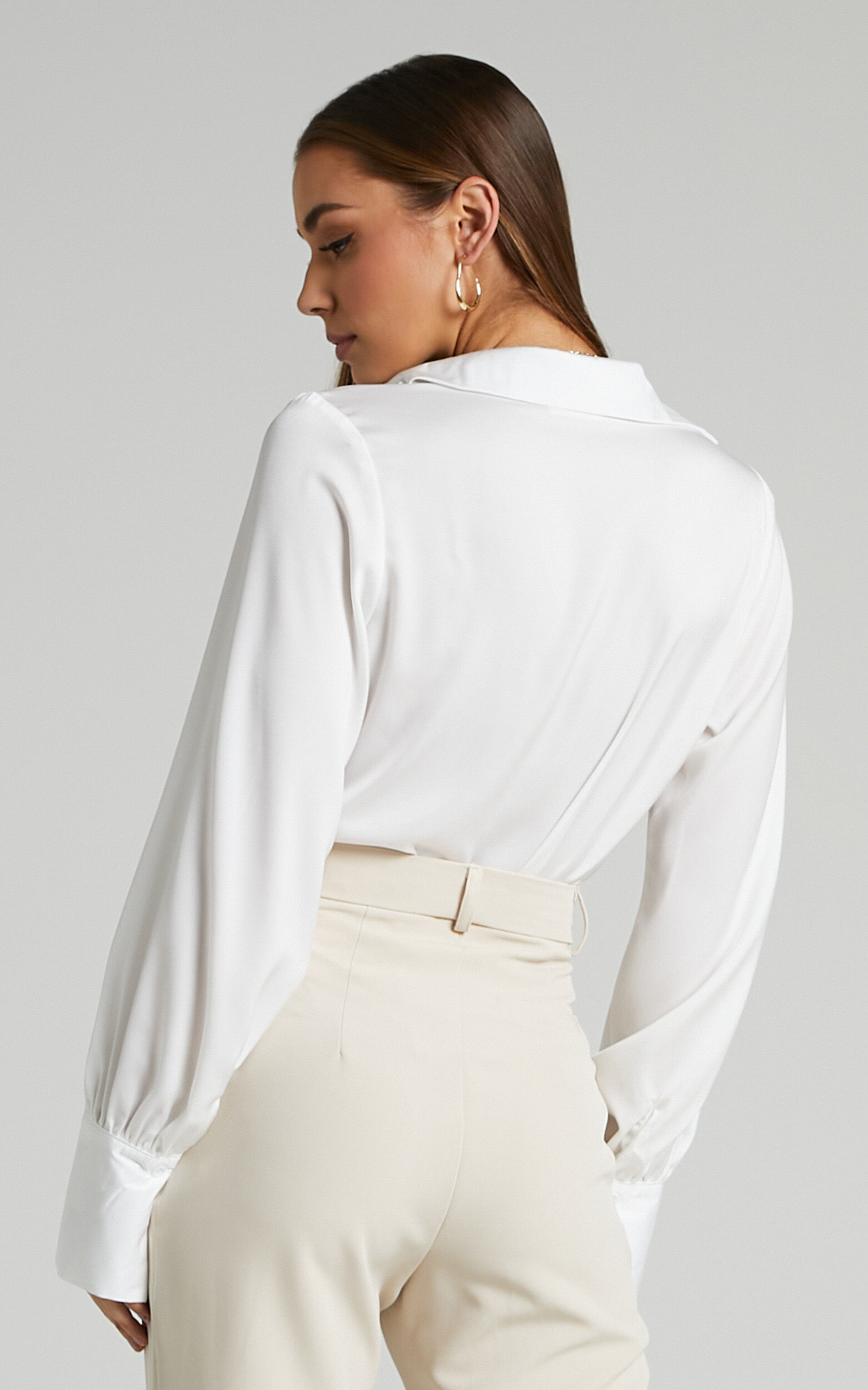 Zephyr Bodysuit - Plunge Neck Cowl Bodysuit in White