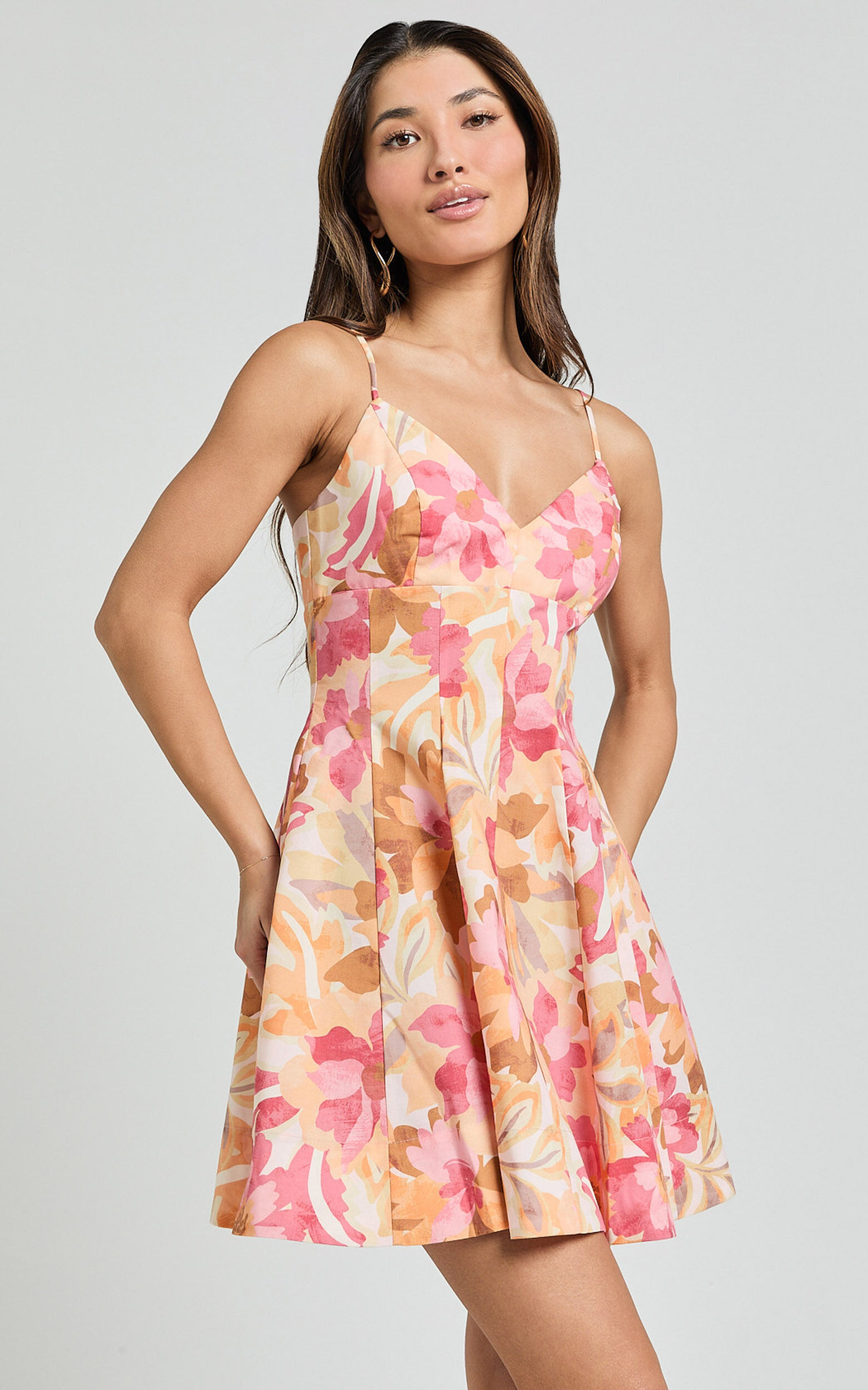 Carly Mini Dress - Strappy Bust A Line Dress in Sorbet Bloom Print
