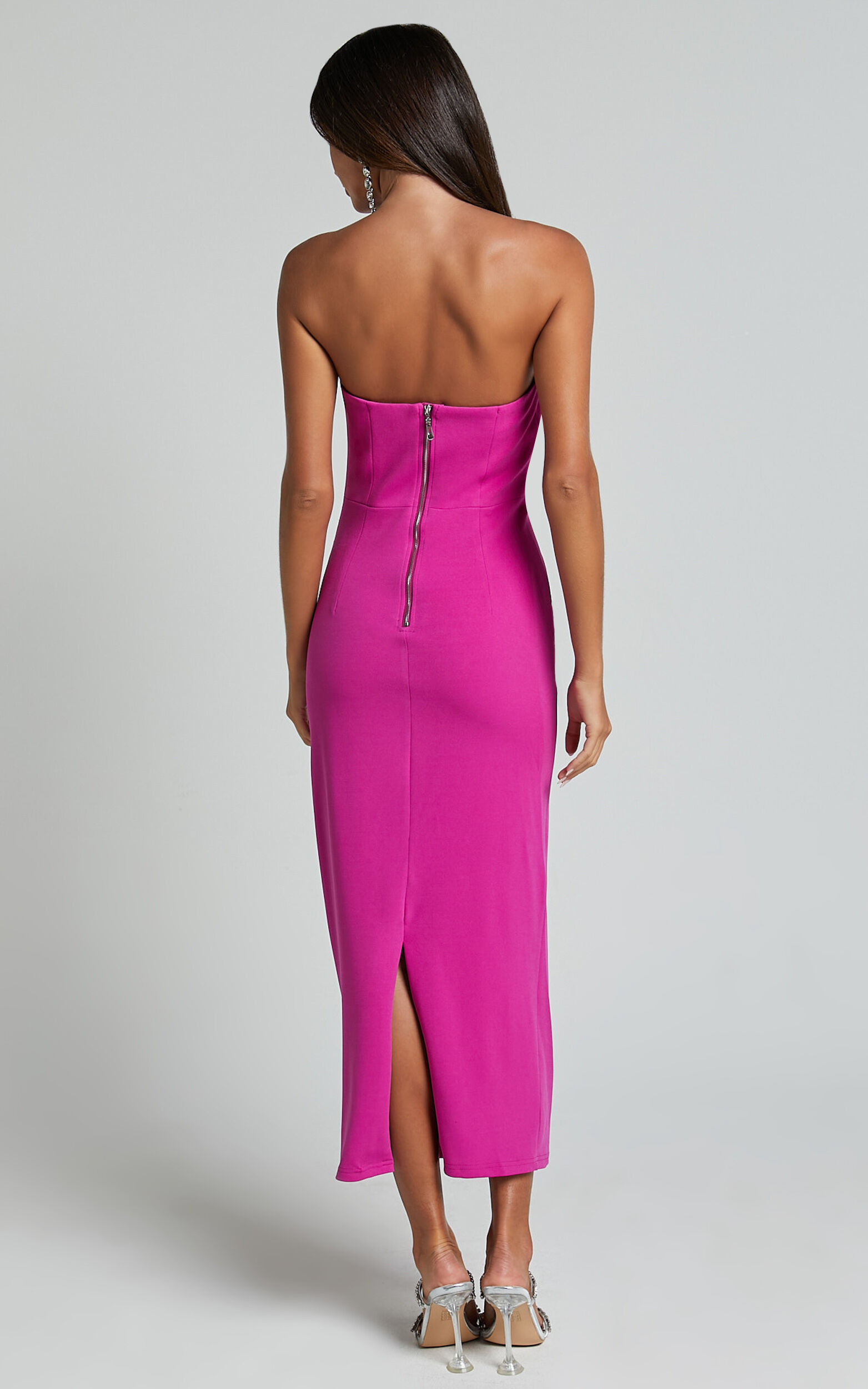 Calanthe Midi Dress - Strapless Tuck Detail Dress in Orchid