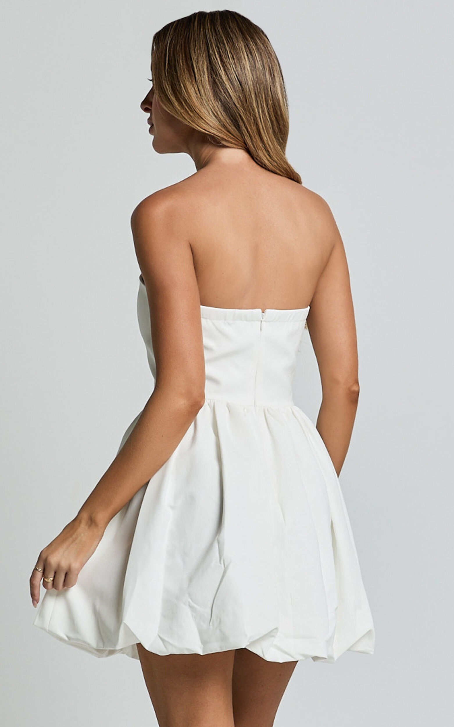 Alesia Mini Dress - Strapless Bubble Hem Dress in White