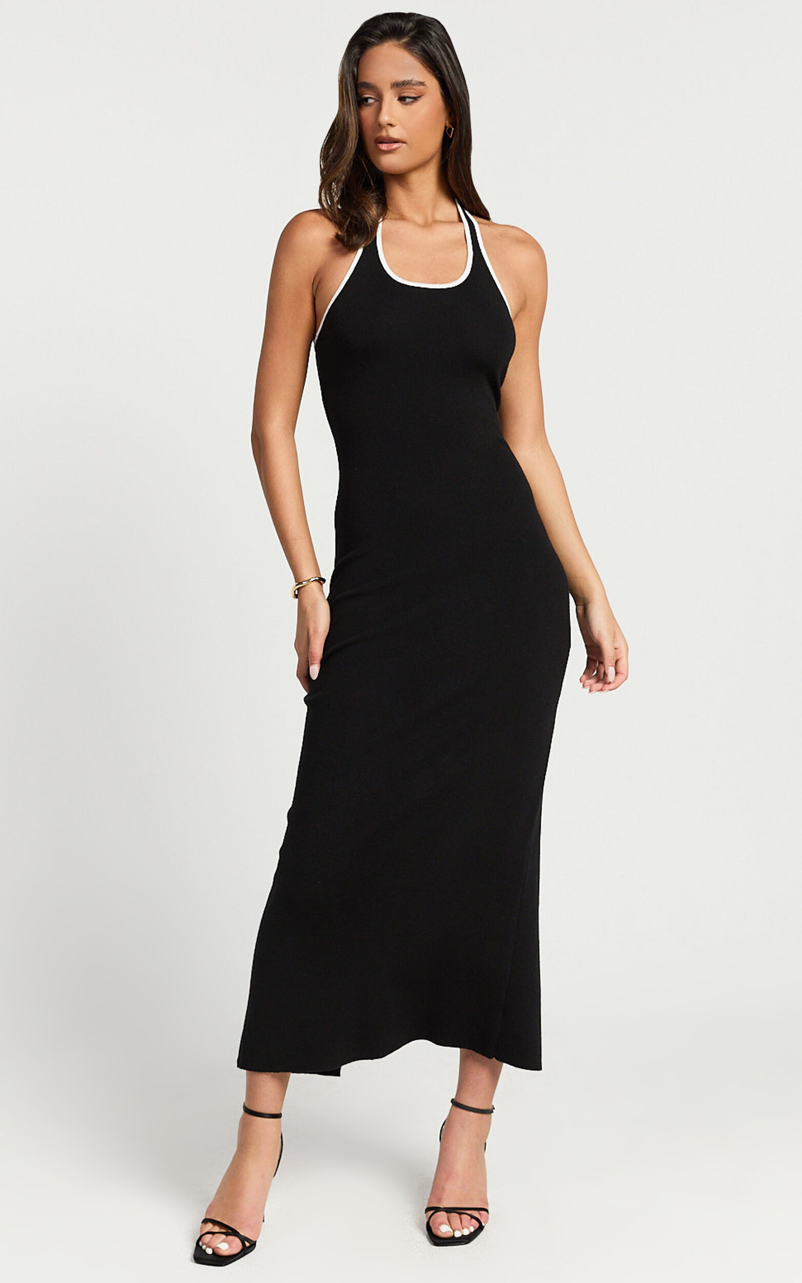 Vinny Midi Dress - Scoop Neck Bodycon Dress in Black