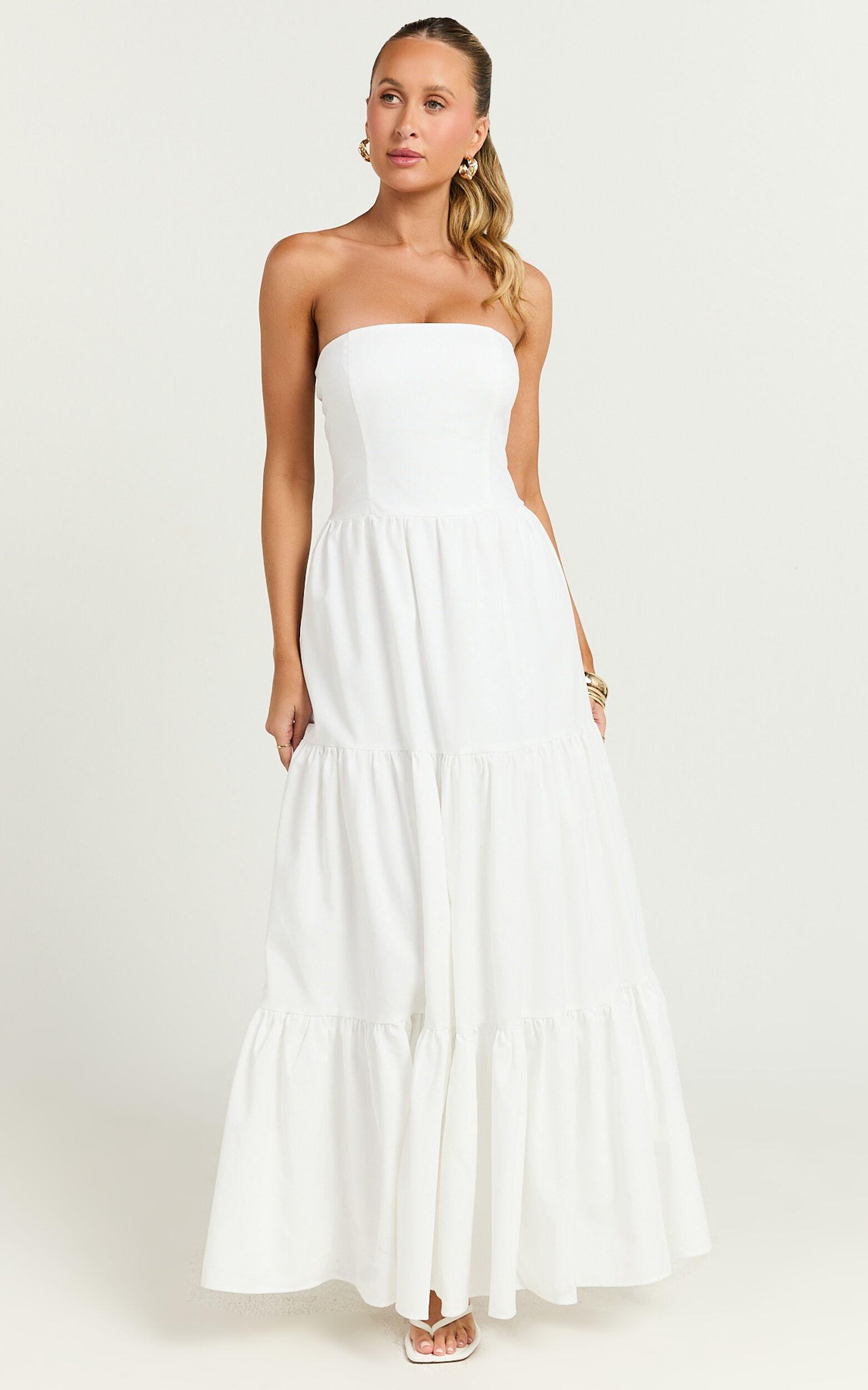 Trish Maxi Dress - Strapless Tiered Dress in White