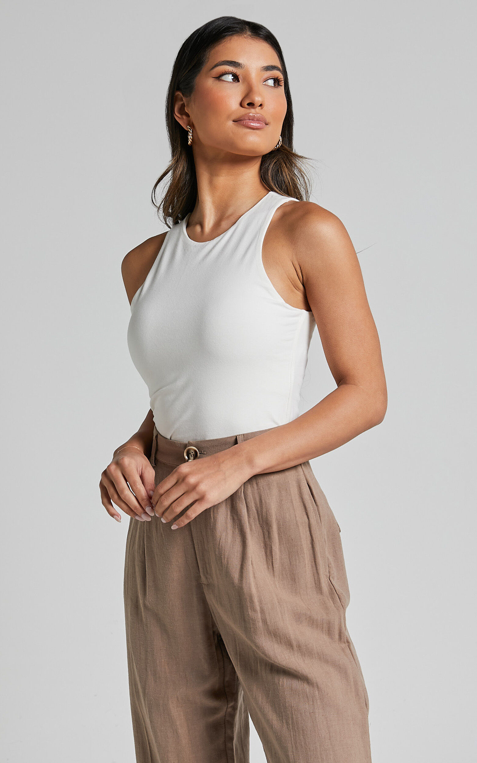 Cardella Tank - Jersey Long Line Scoop Neck Top in White