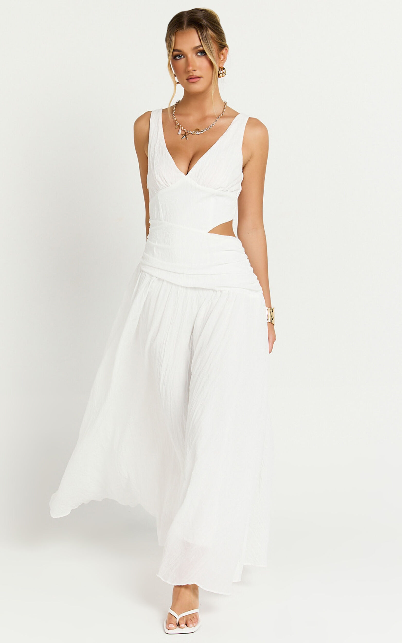 Avonneh Maxi Dress - V Neck Drop Waist Dress in White