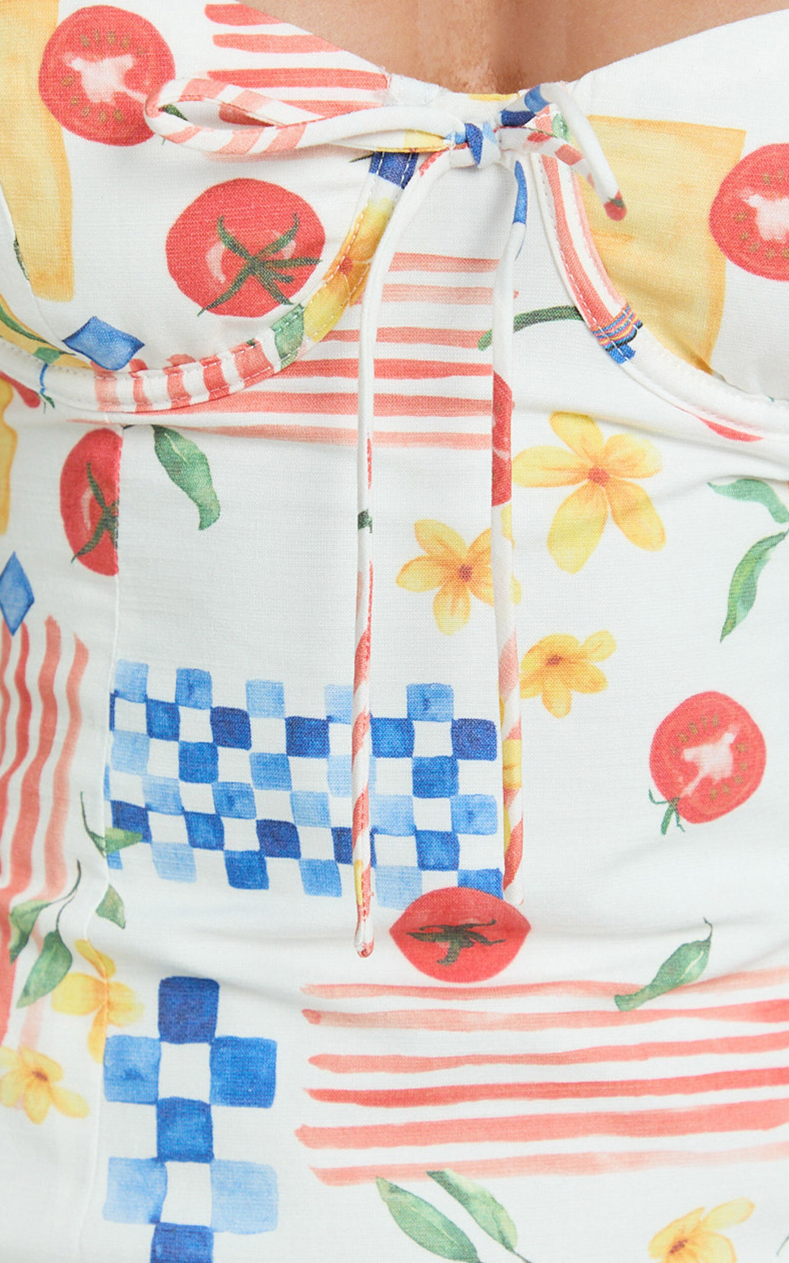 Mikayla Mini Linen Dress - Sweetheart Ruched Bust Fitted Dress in Pomodoro Paradise