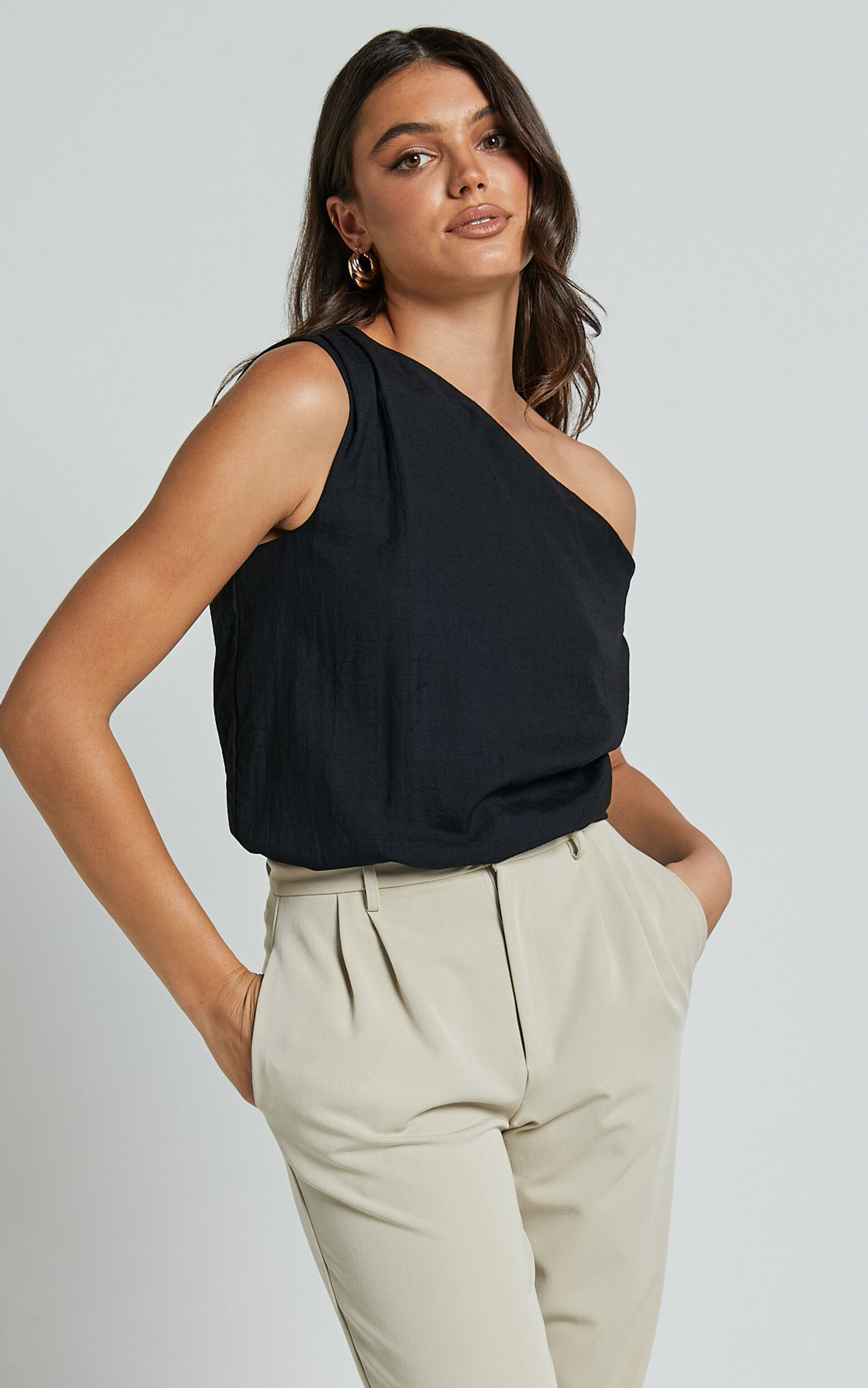 Mabel Bodysuit - Asymmetrical Neckline One Shoulder in Black