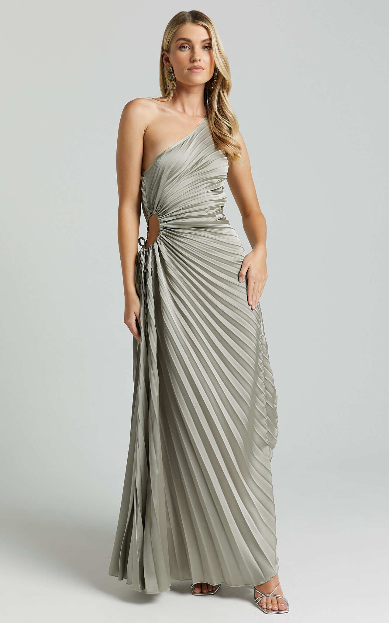 Kitsune Maxi Dress - One Shoulder Cut Out Dress in Sage