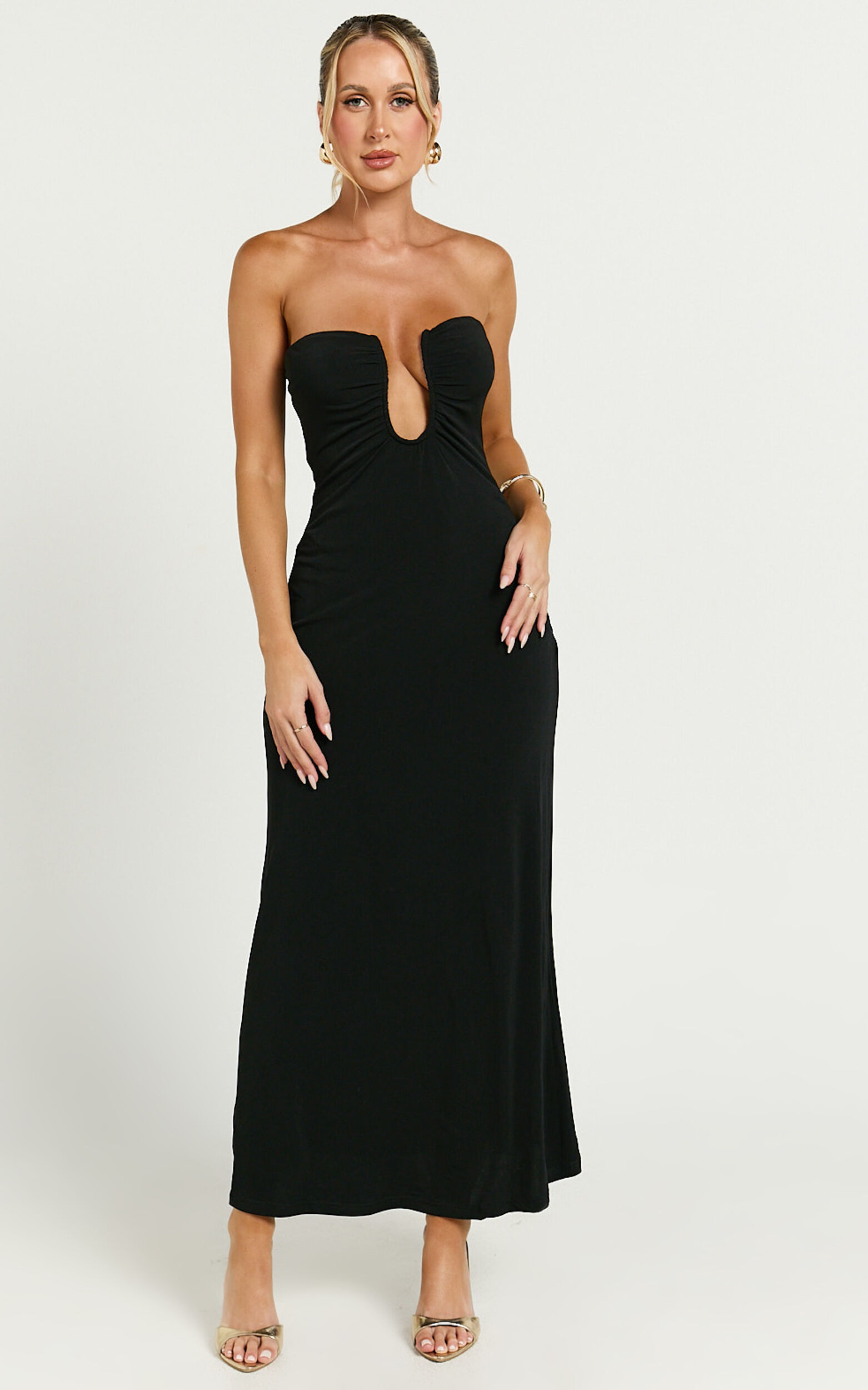 Paulyn Midi Dress - Sleeveless V-Neck Dress in Black