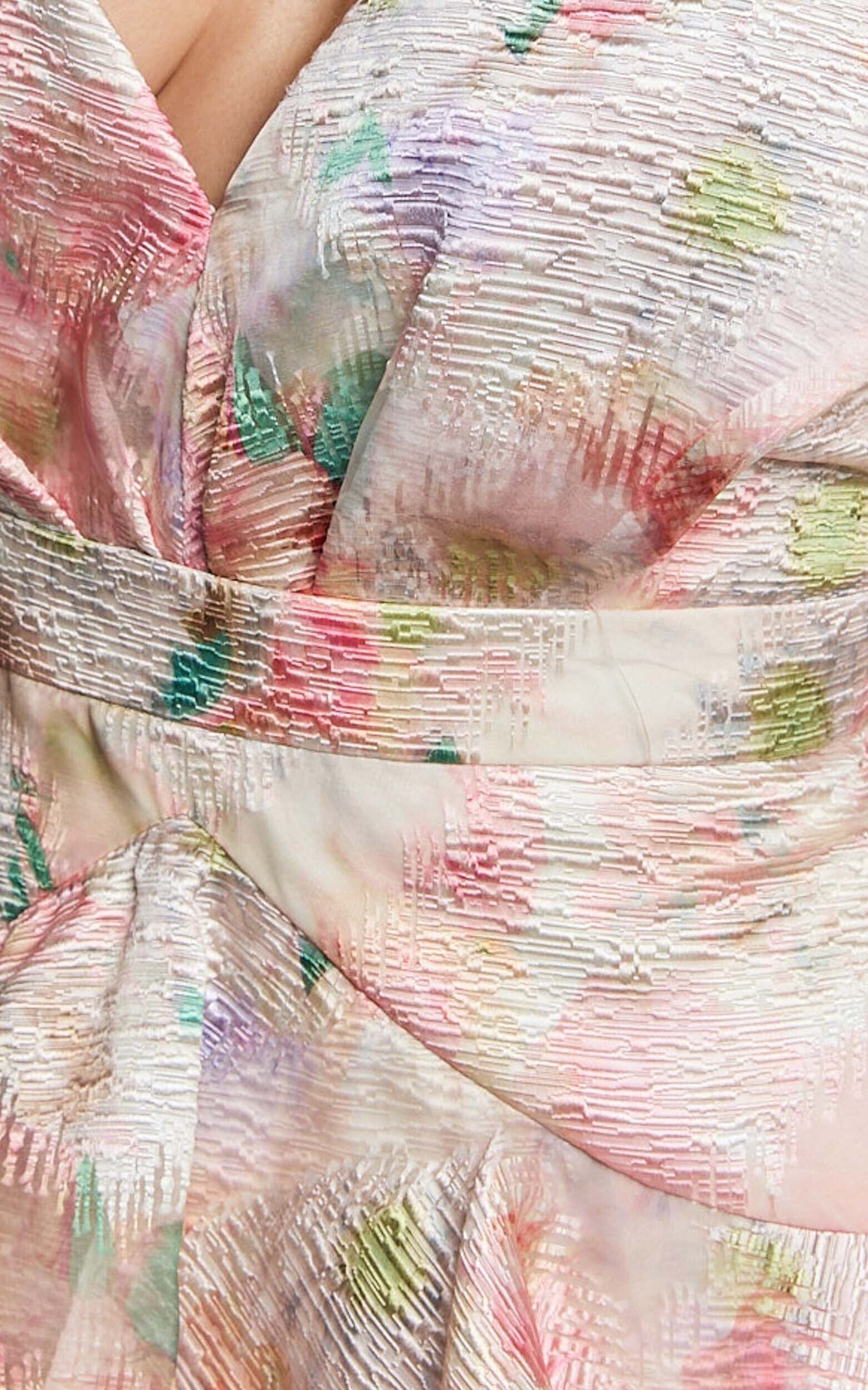 Amalie The Label - Layla Jacquard Flutter Sleeve Tiered Mini Dress in Blush