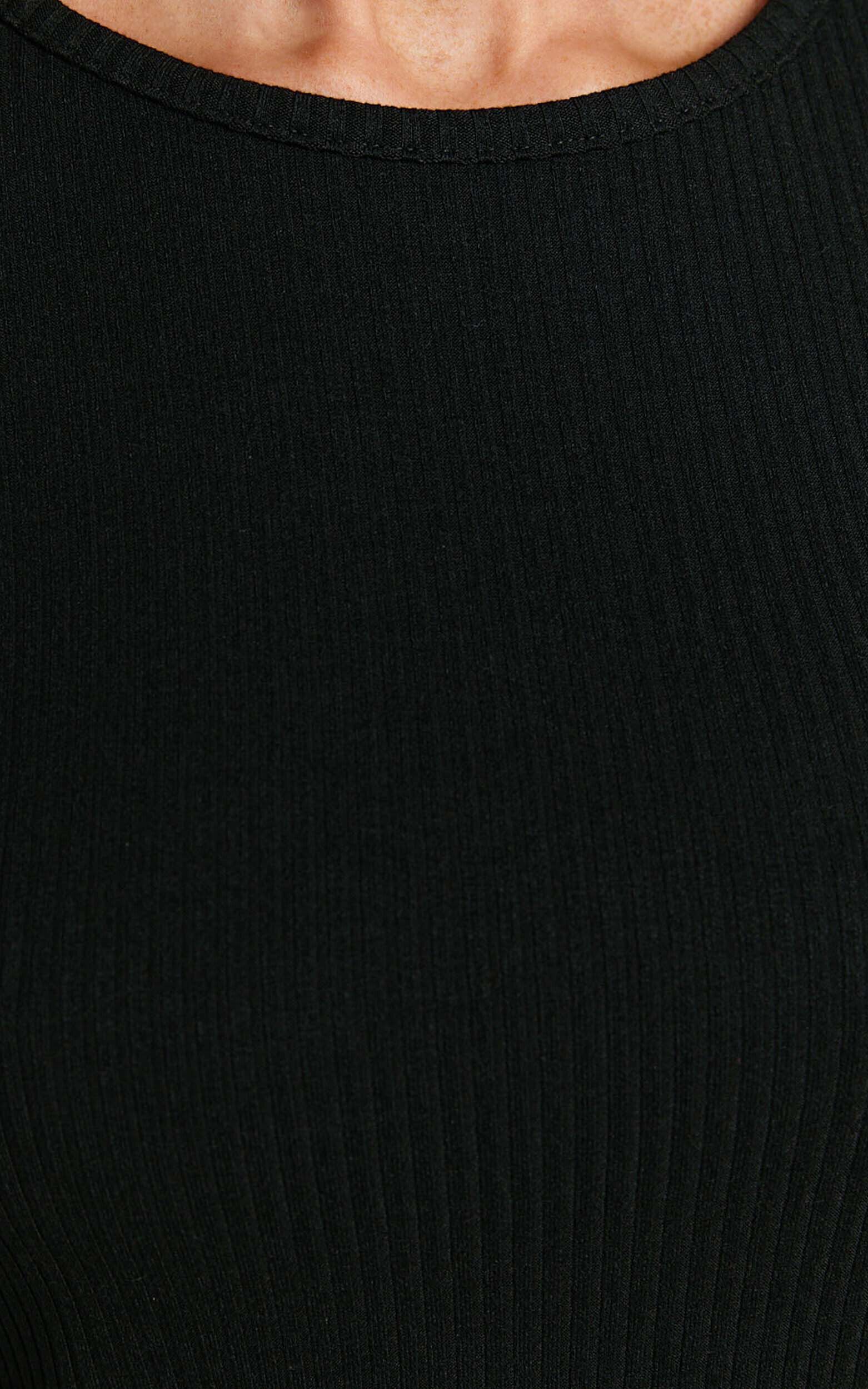 Victoria Mini Dress - Long Sleeve Ribbed Jersey Dress in Black