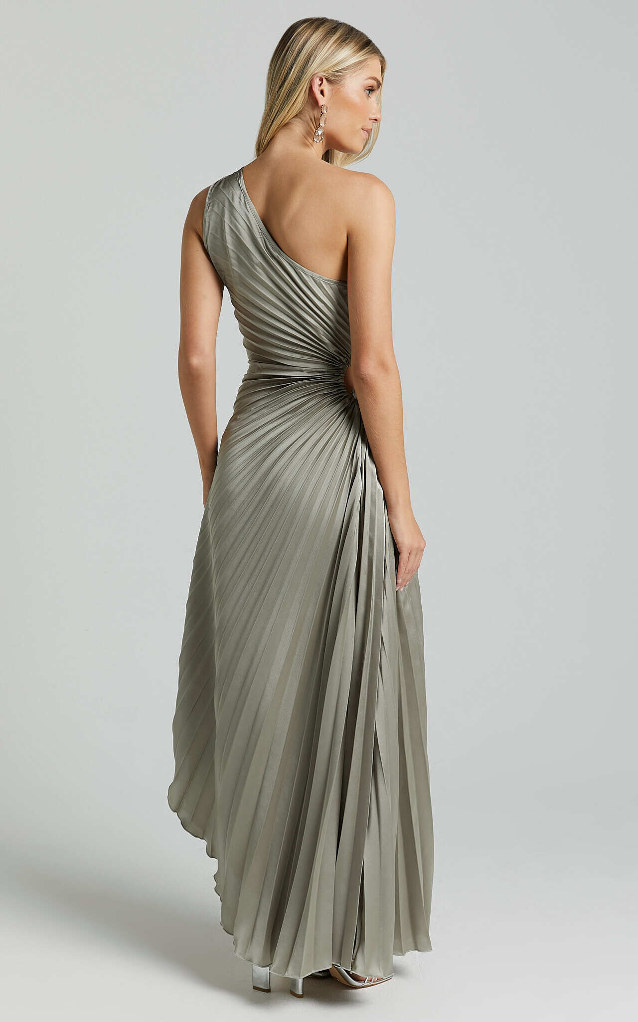 Kitsune Maxi Dress - One Shoulder Cut Out Dress in Sage