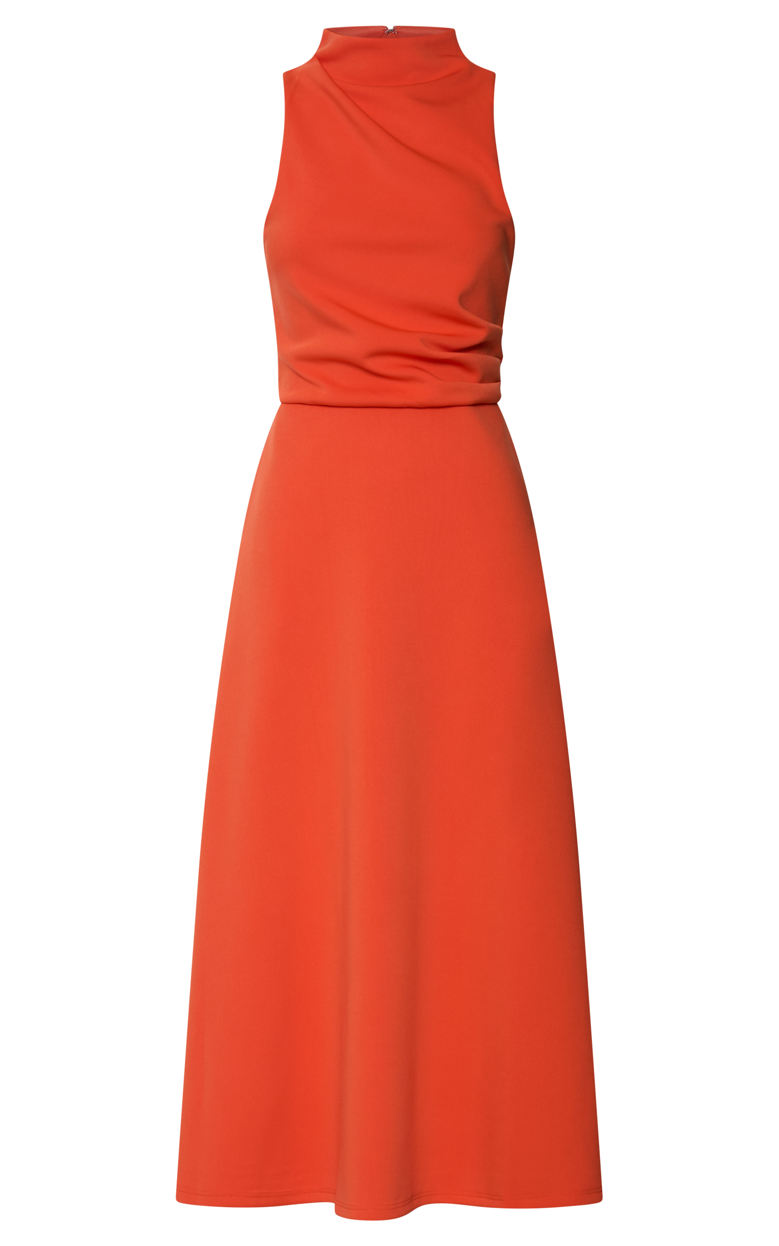 Macy Midi Dress - High Neck A Line Dress in Orange