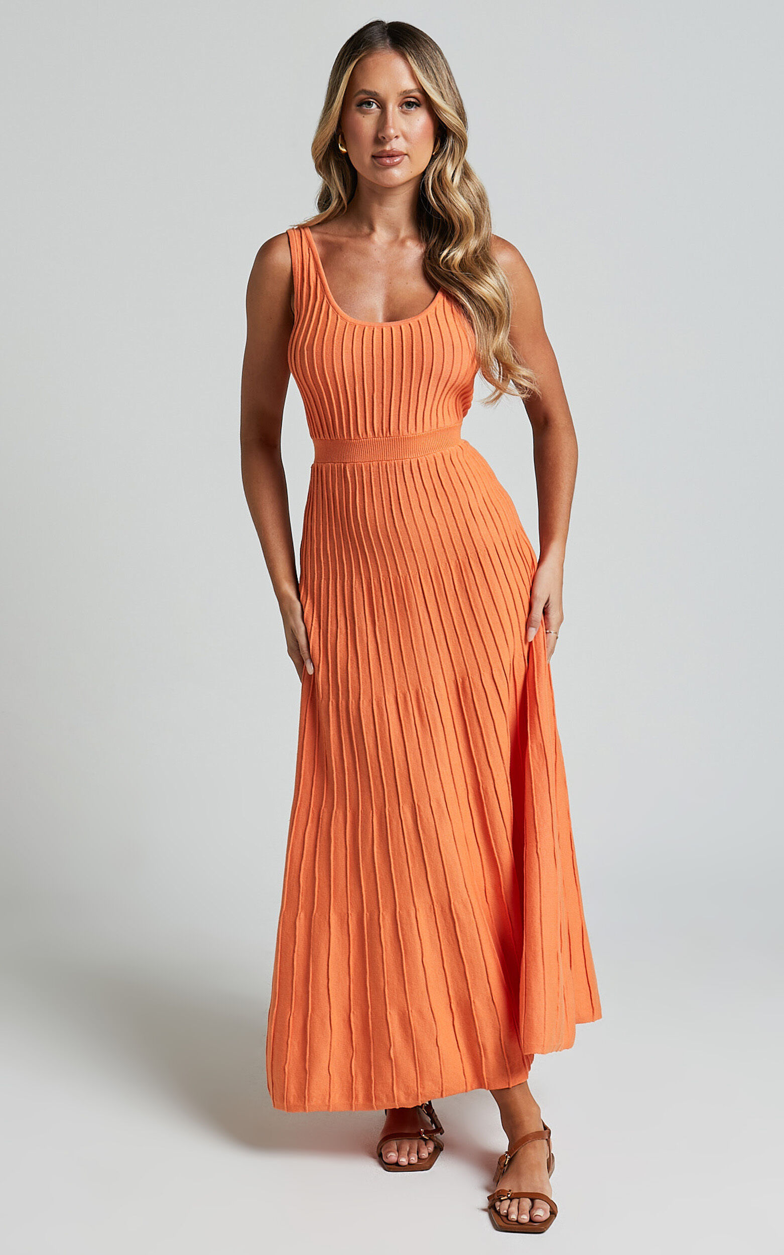 Saoirse Maxi Dress - Square Neck Strappy Knit Dress in Mango