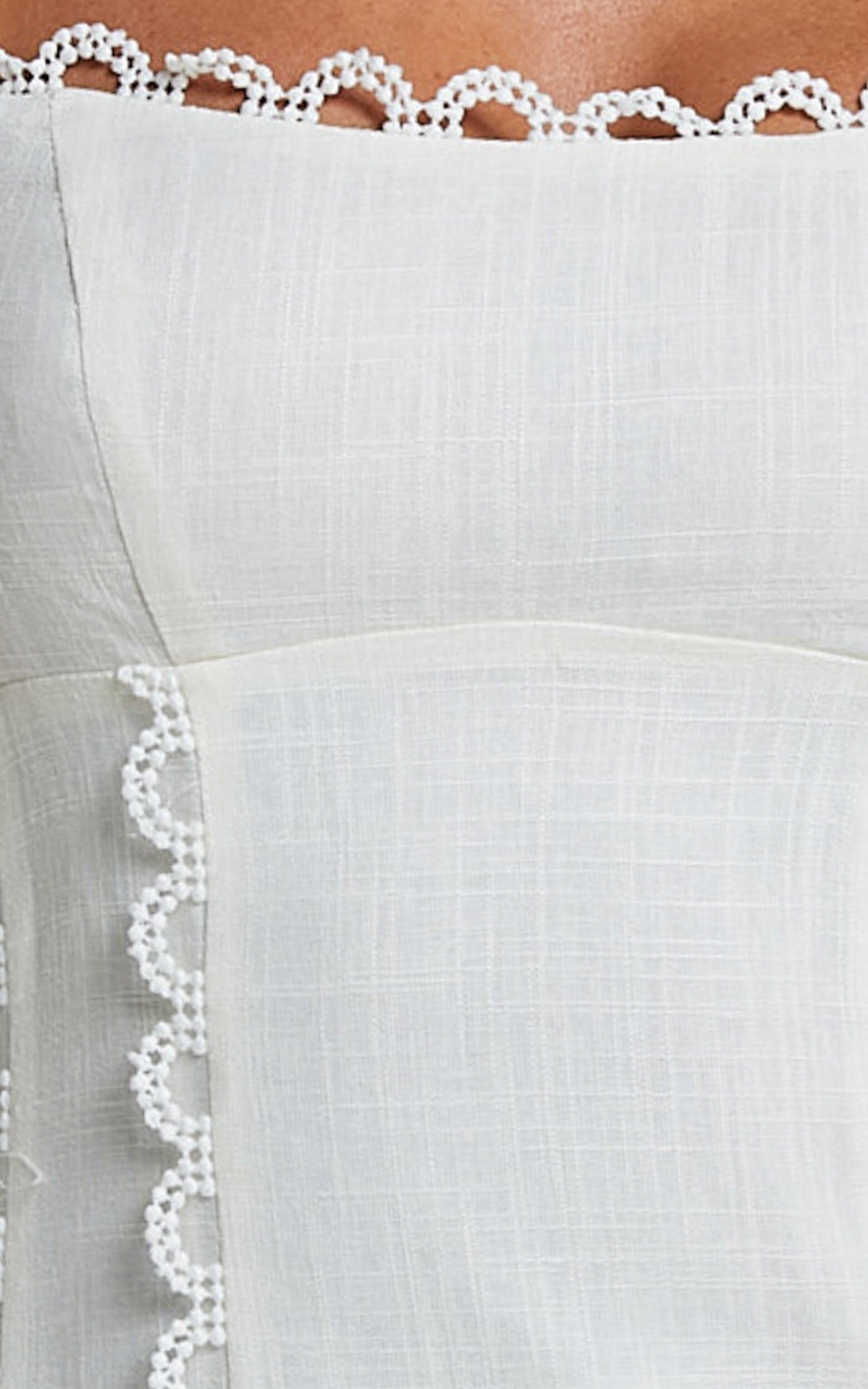 Gelli Mini Linen Dress - Strappy Lace Detail Dress in White