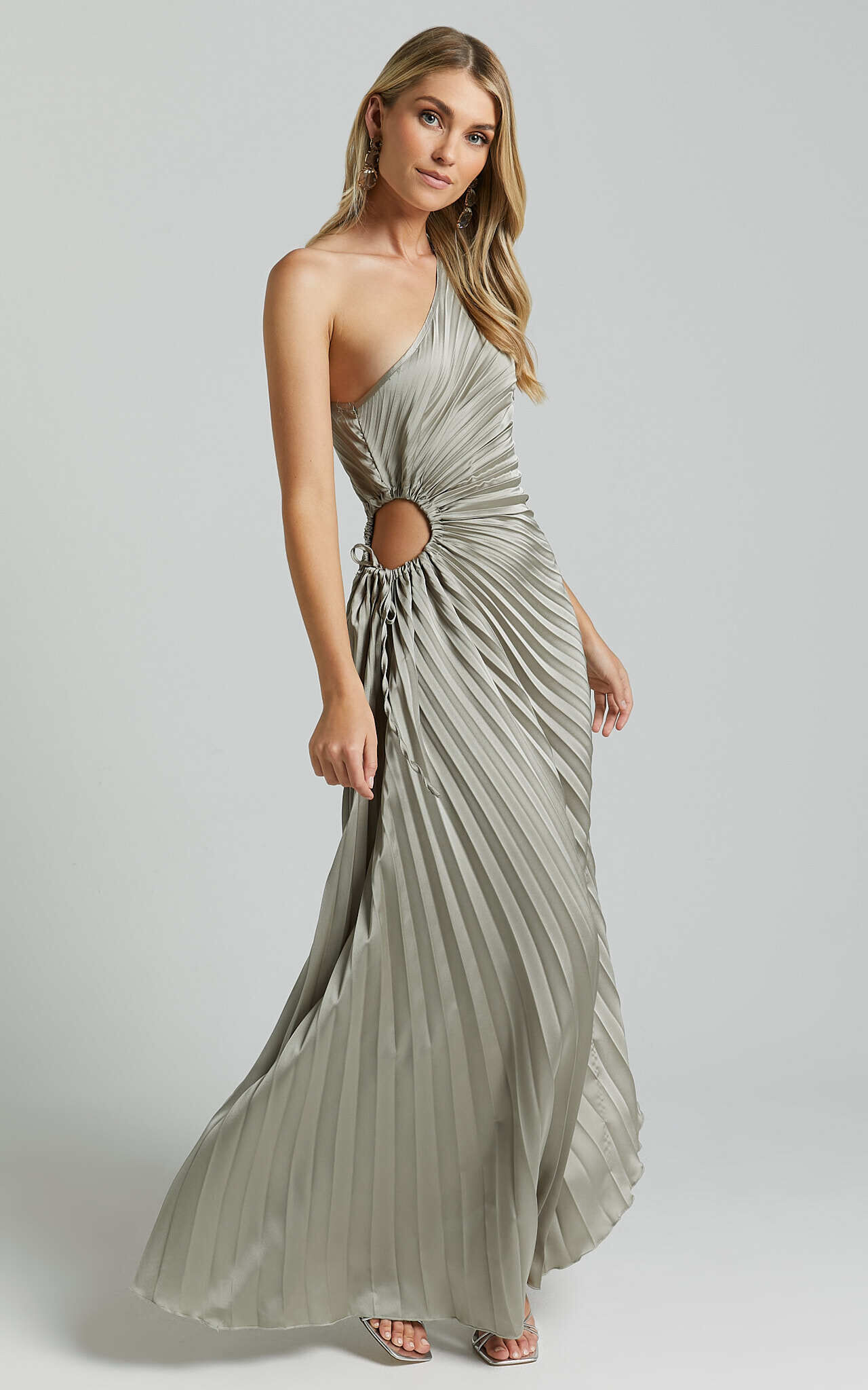 Kitsune Maxi Dress - One Shoulder Cut Out Dress in Sage