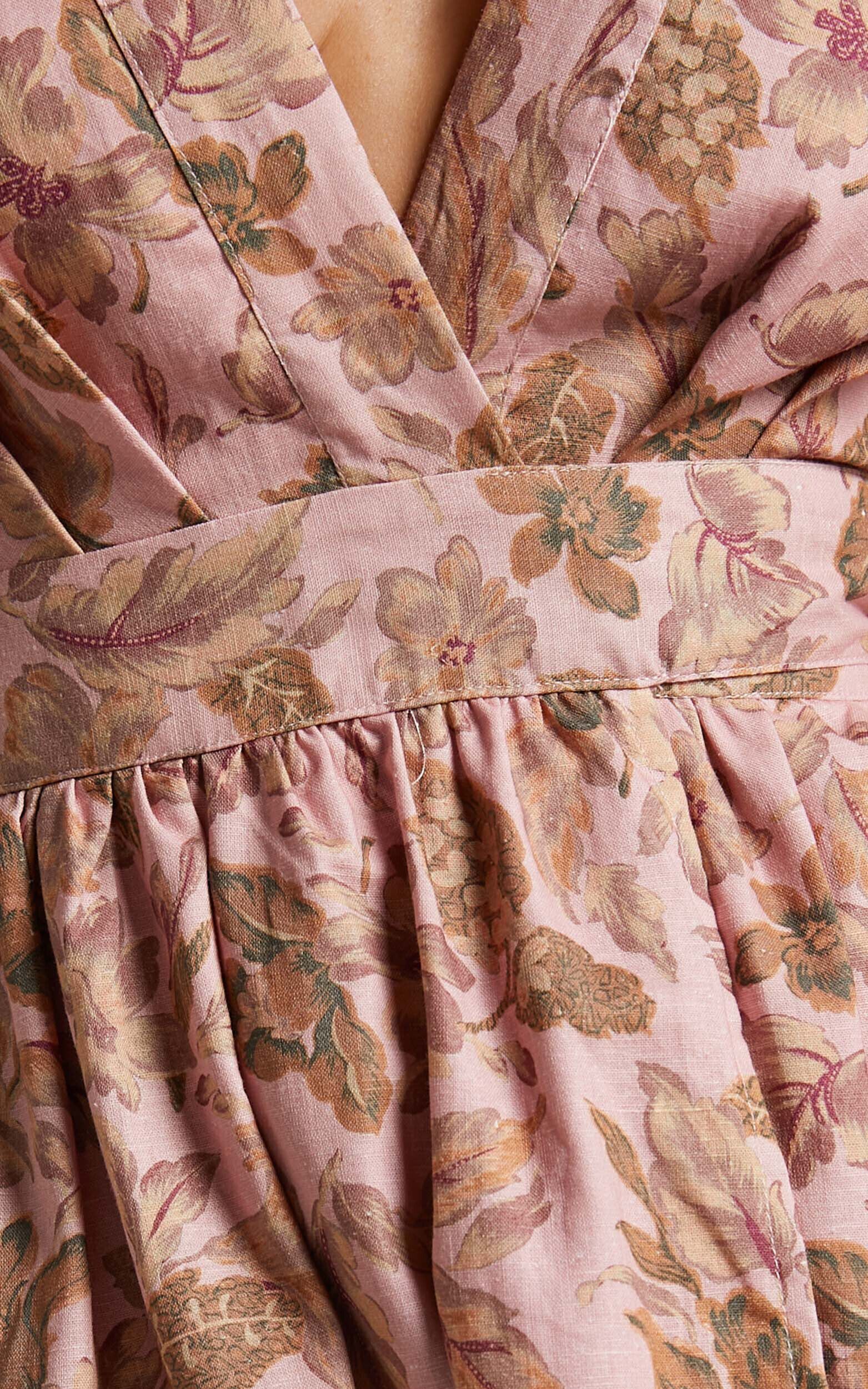 Amalie The Label - Franc Linen Puff Sleeve Wrap Midi Linen Dress in Vahala Print