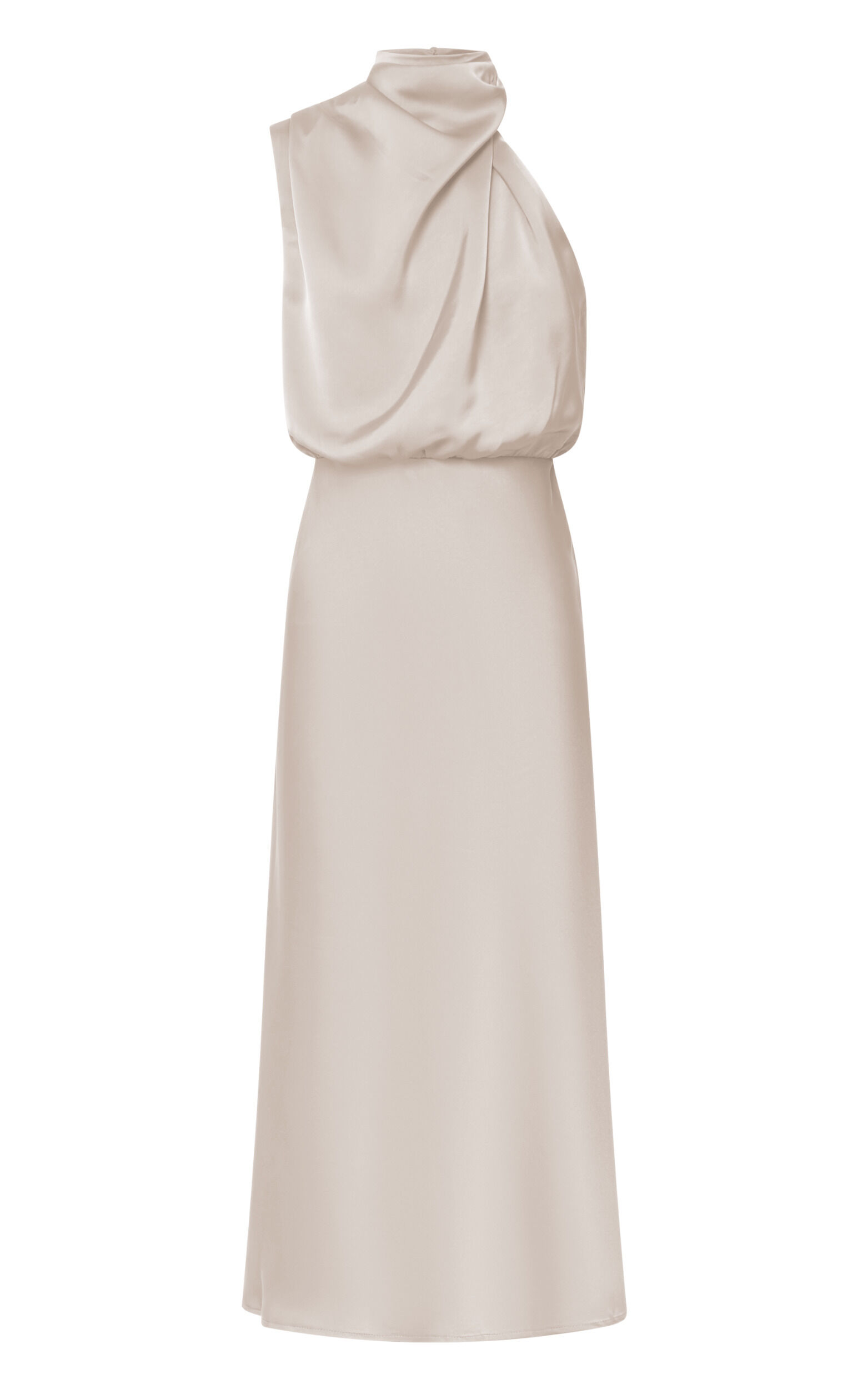 Minnie Midi Dress - Drape Neck Satin Slip Dress in Champagne