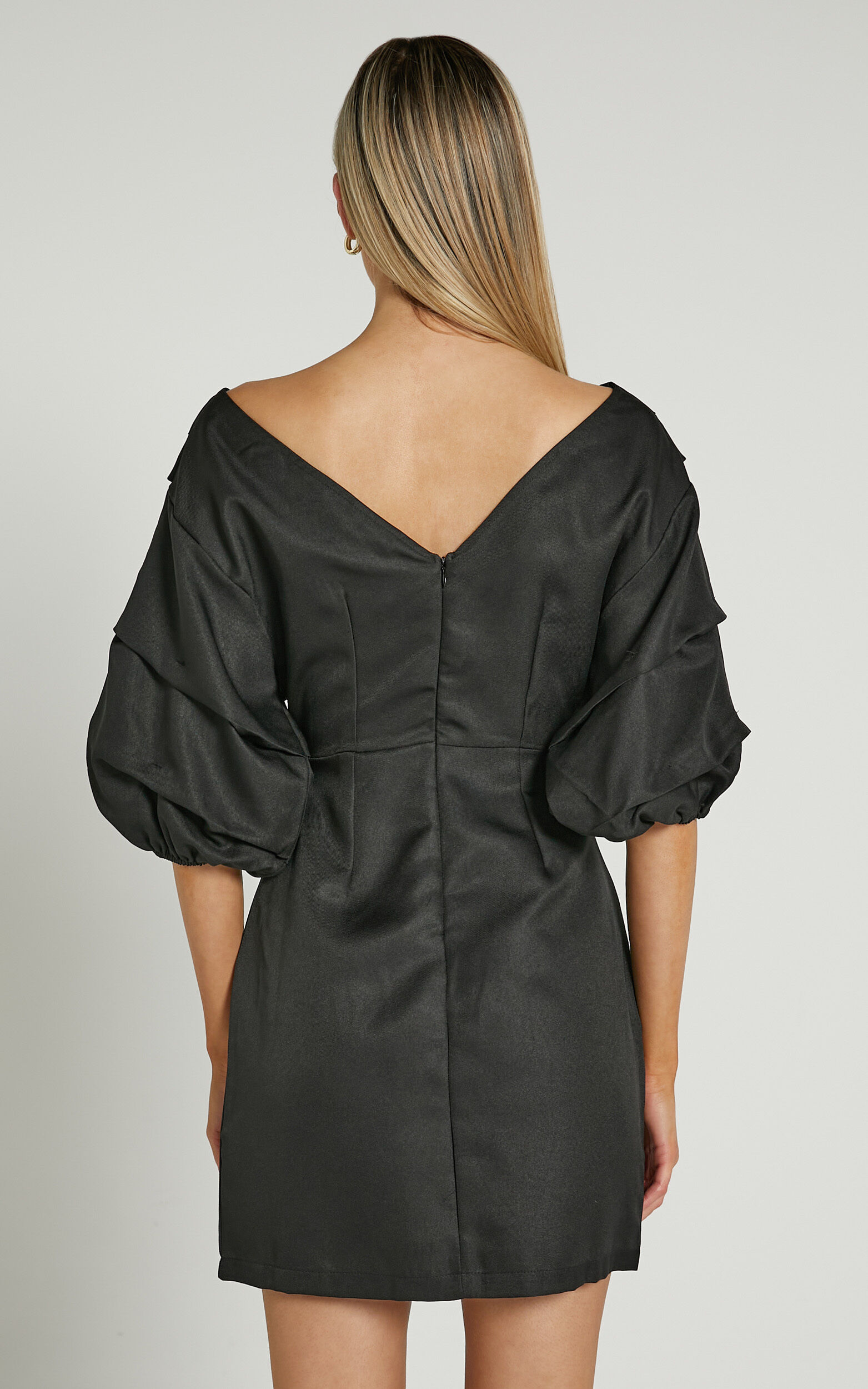 Anastasija Mini Dress - Off Shoulder V Neck Dress in Black