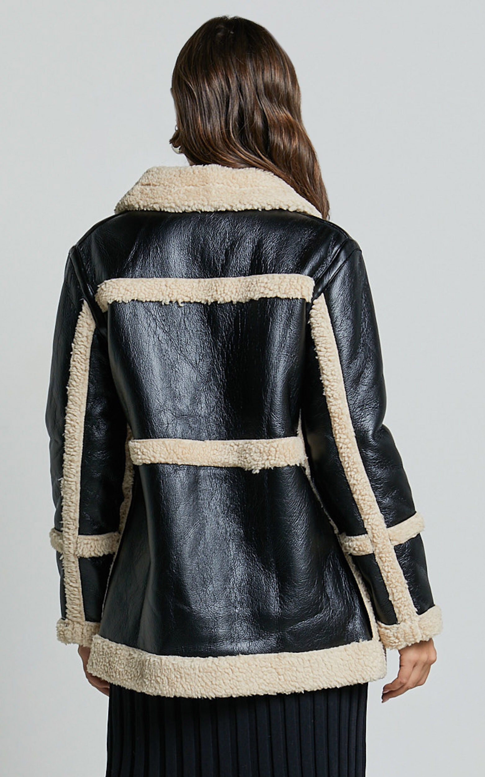 Ruth Jacket - Faux Shearling Aviator Jacket in Black