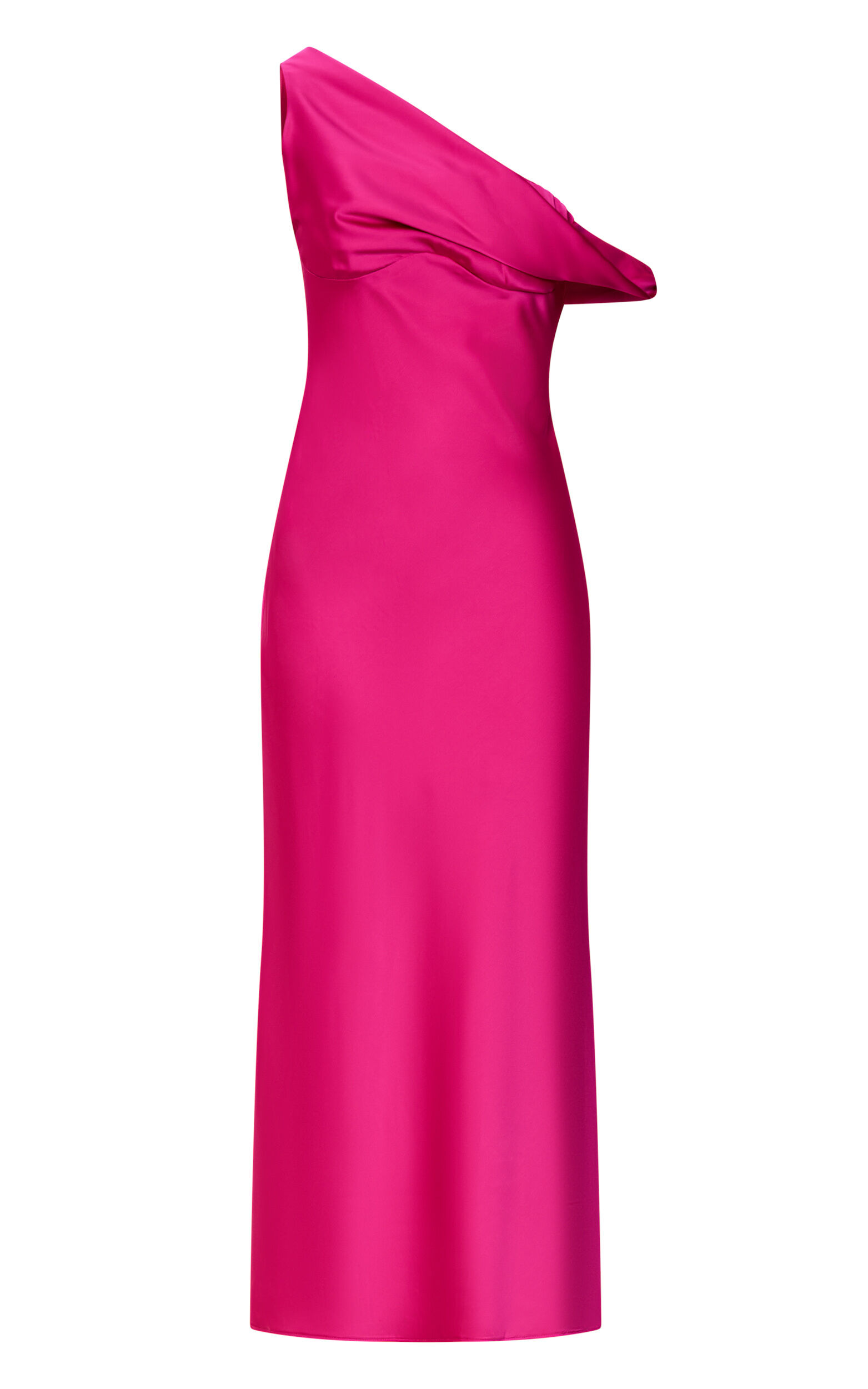 Alexia Midi Dress - One Shoulder Bust Slip Dress in Fuschia