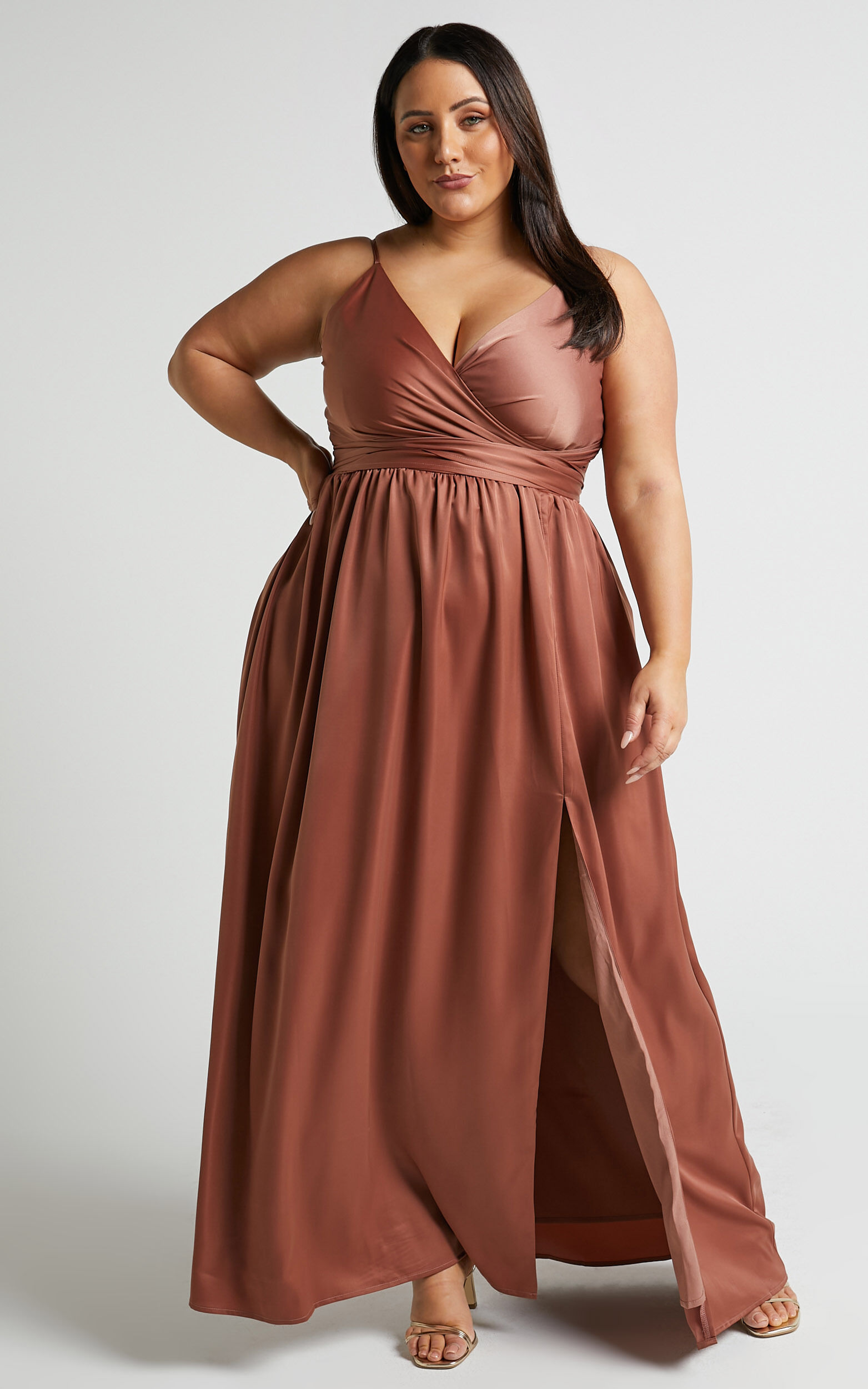 Revolve Around Me Midi Dress - V Neck Wrap Dress in Dusty Rose