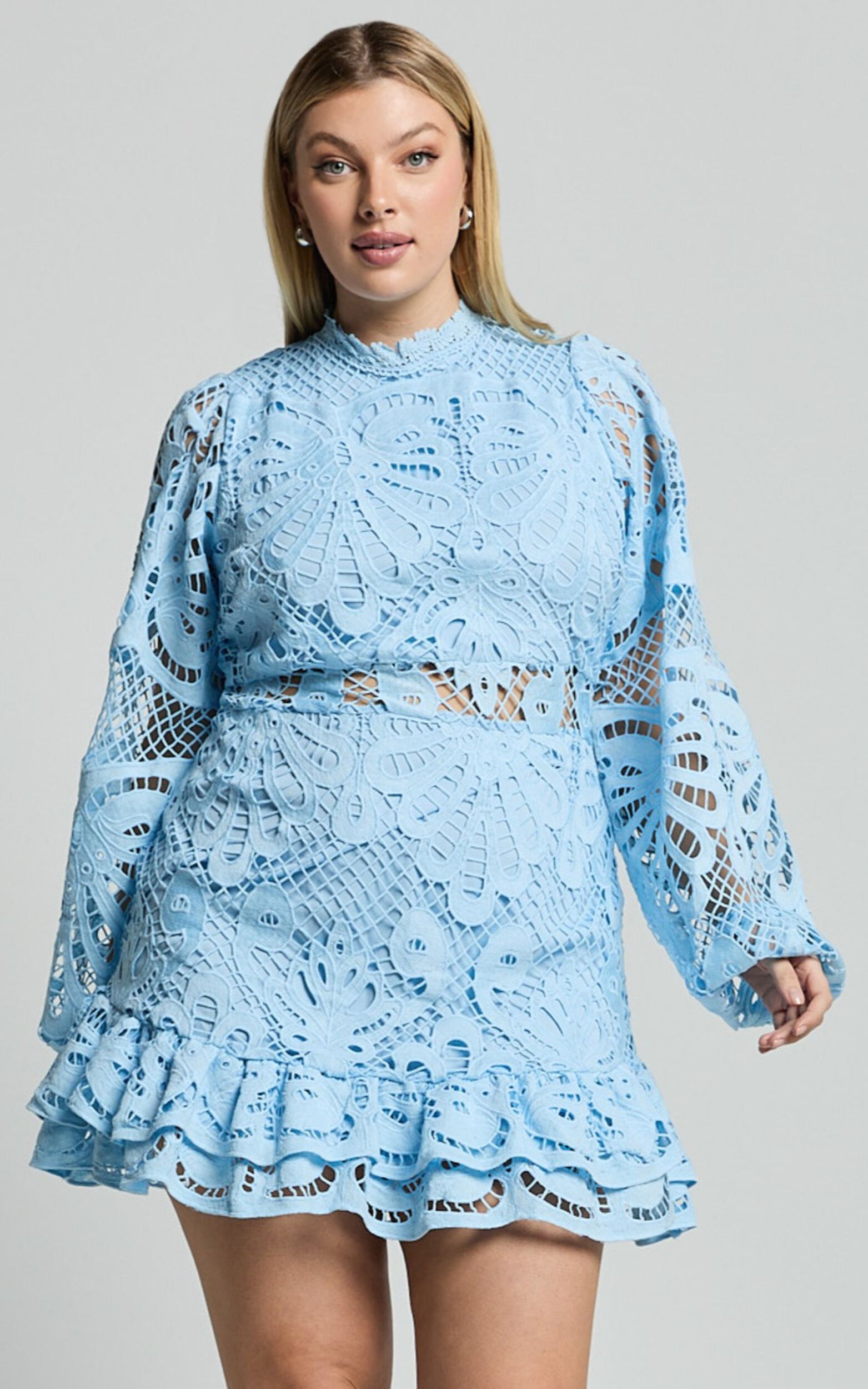Kiss Me Now Mini Dress - Long Puff Sleeve Dress in Soft Blue