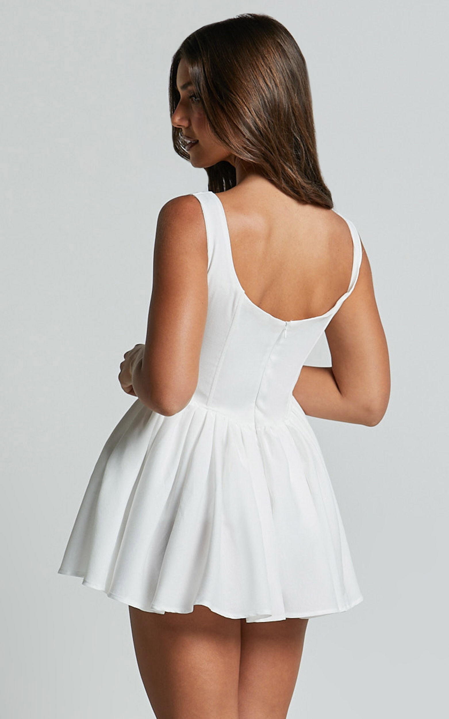 Carolyn Mini Dress - Wide Strap Sleeveless Fit and Flare Dress in White