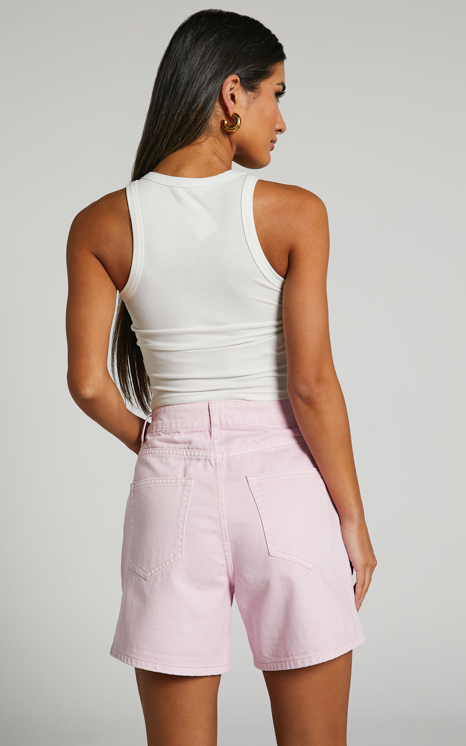 Ruffy Denim Shorts - Cotton Mom Fit Shorts in Pink