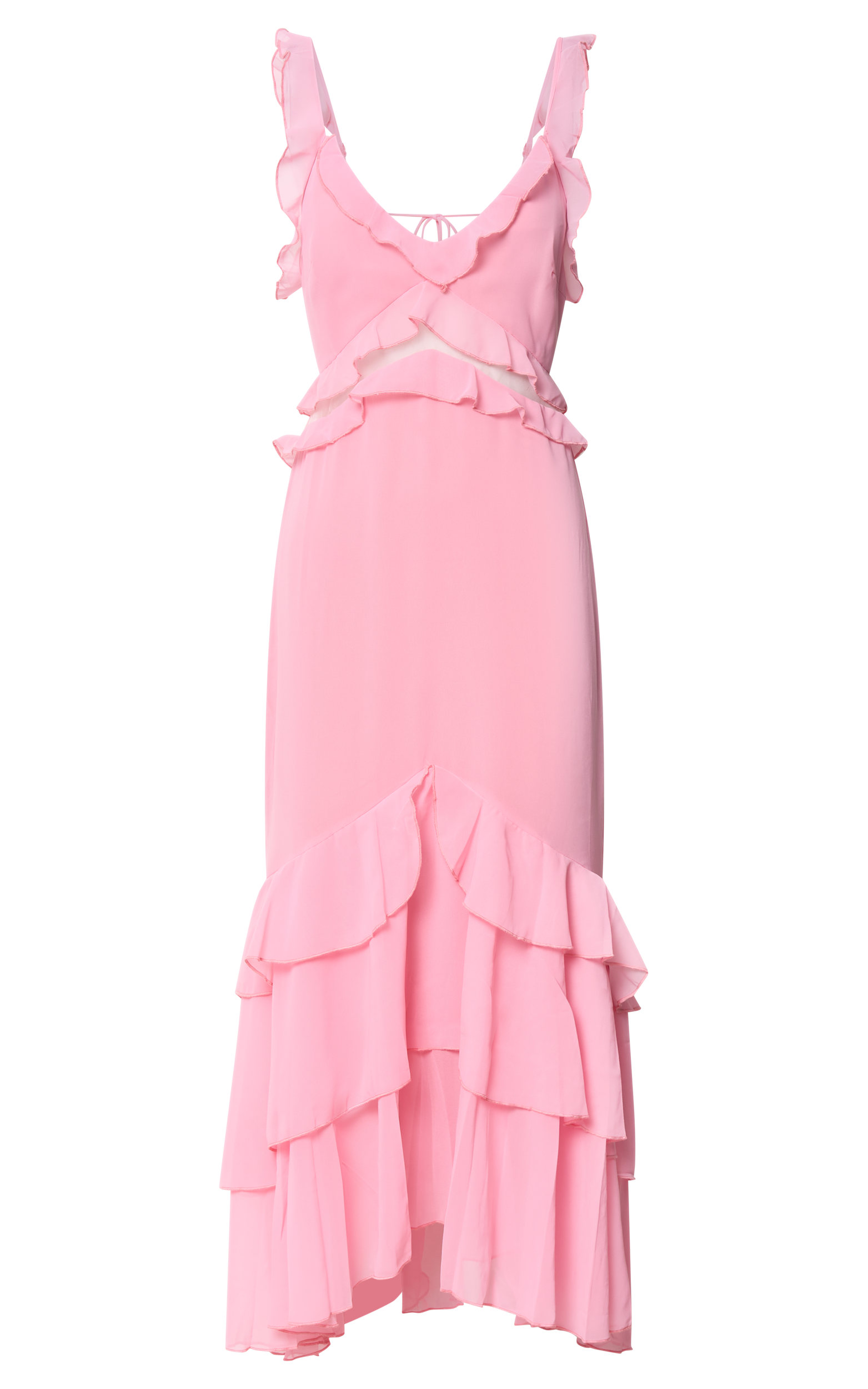 Hattie Midi Dress - Ruffle Detail V-neck Dress in Pink