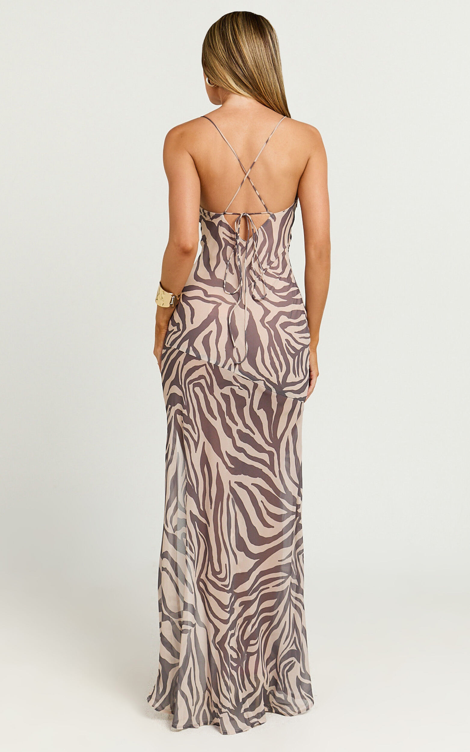 Talia Maxi Dress - Cowl Neck Low Back Dress in Abstract Zebra Print