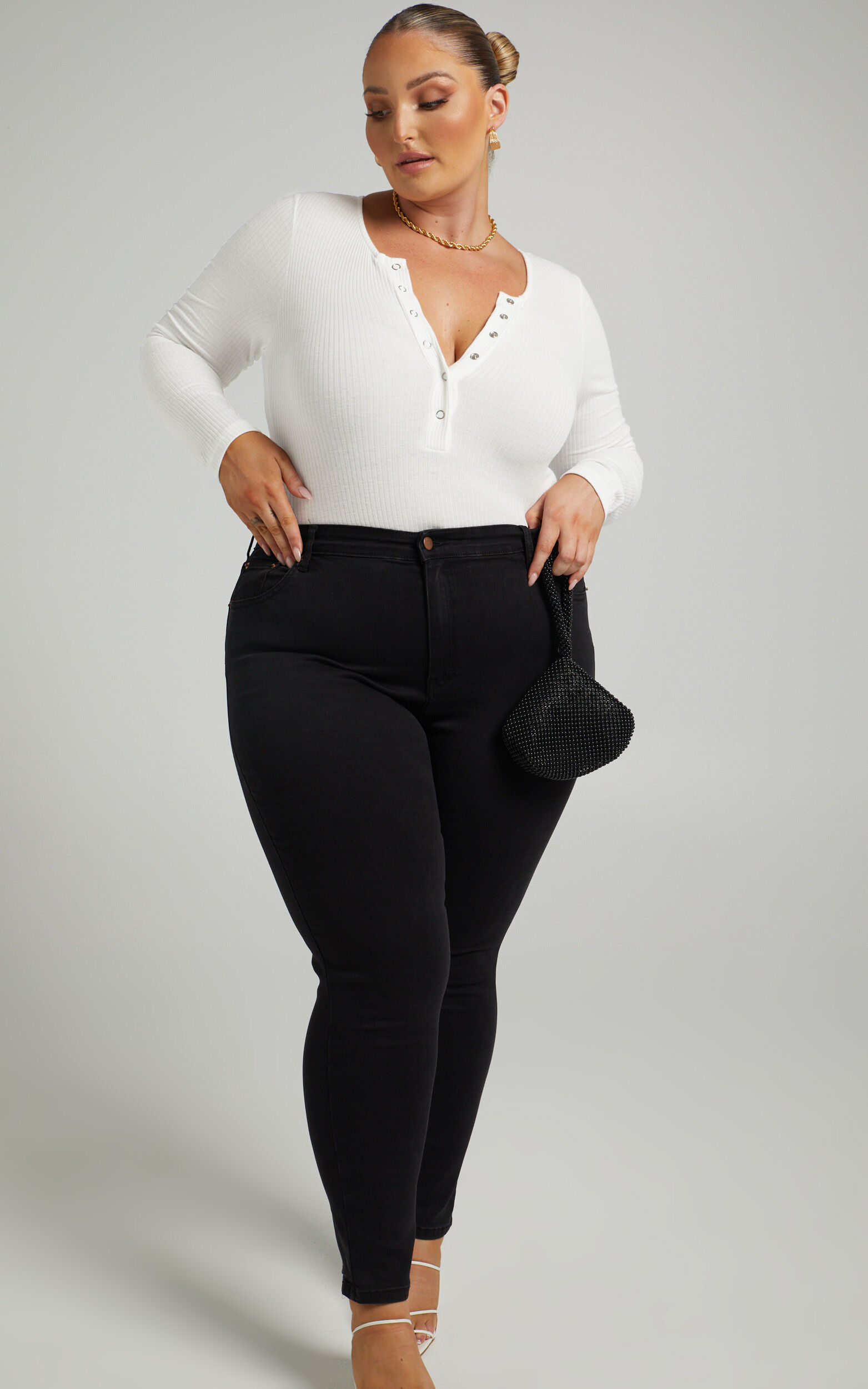 Tatem Bodysuit - Long Sleeve Button Front Bodysuit in White