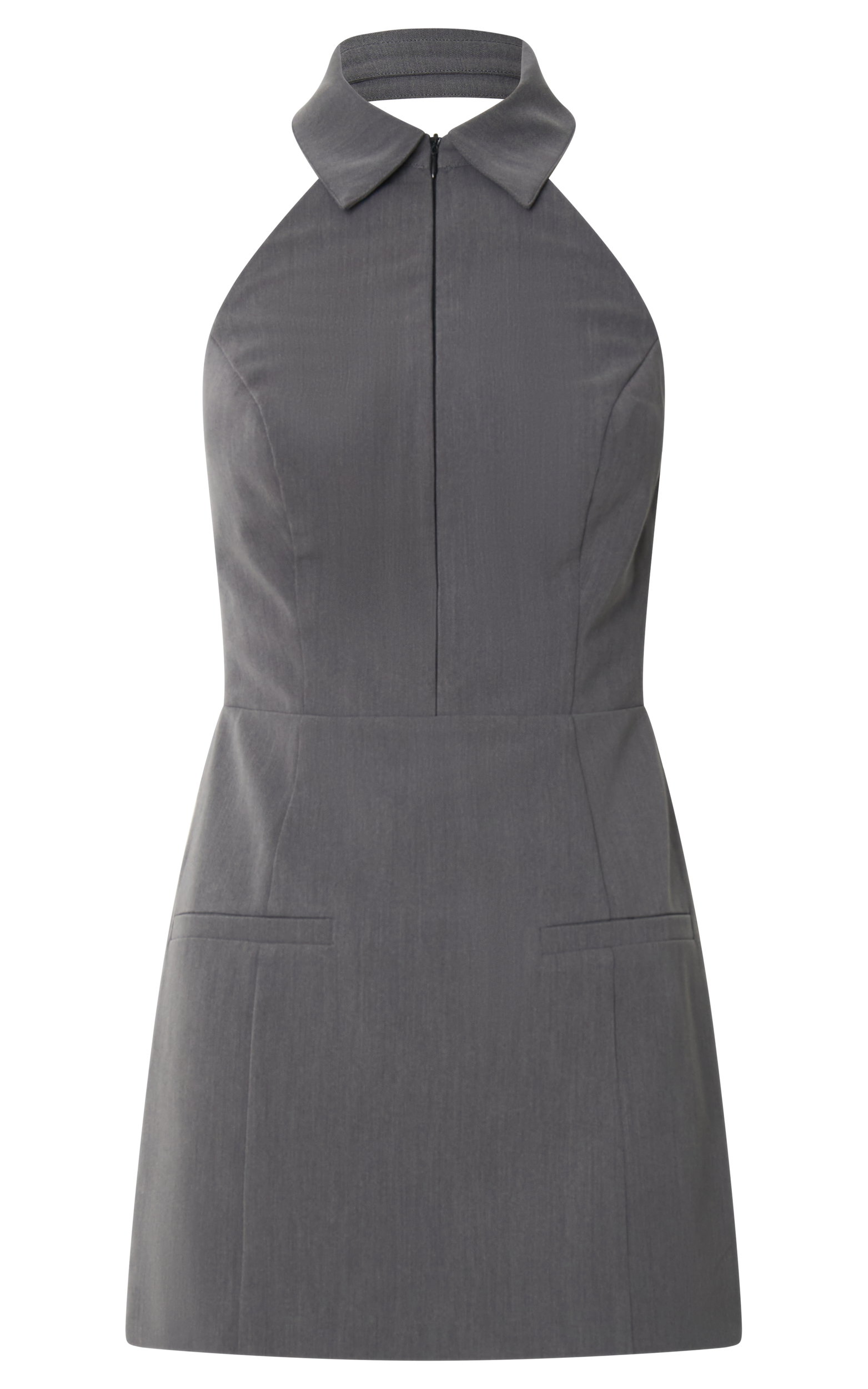 Latisha Mini Dress - Halter Collared Fitted Dress in Grey